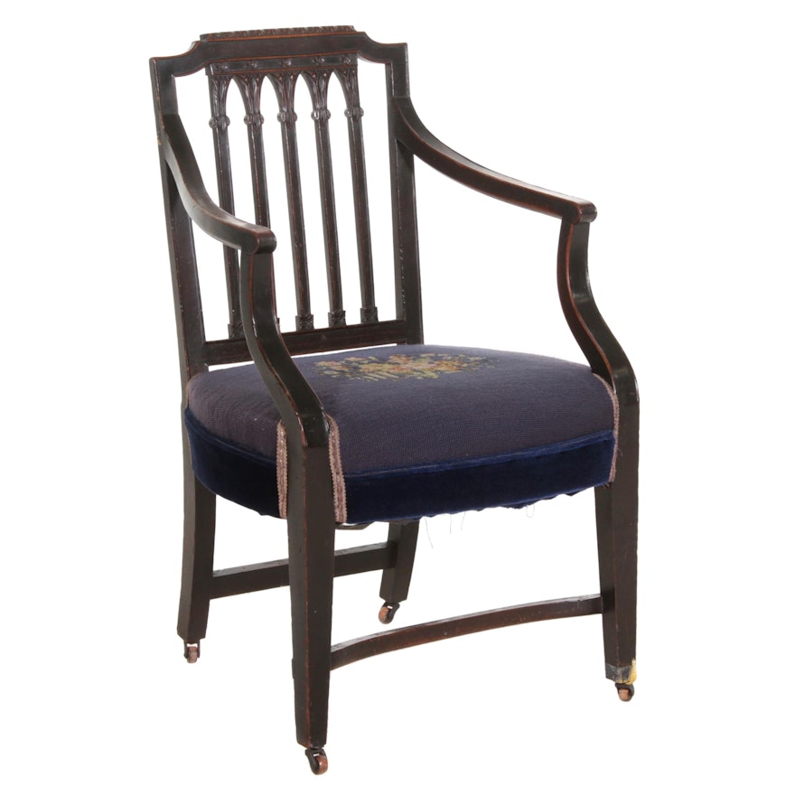 Victorian Style Walnut Chair with Needlepoint Seat
