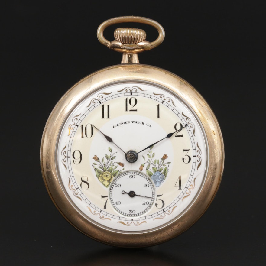 Illinois Gold Filled Open Face Pocket Watch,  Antique