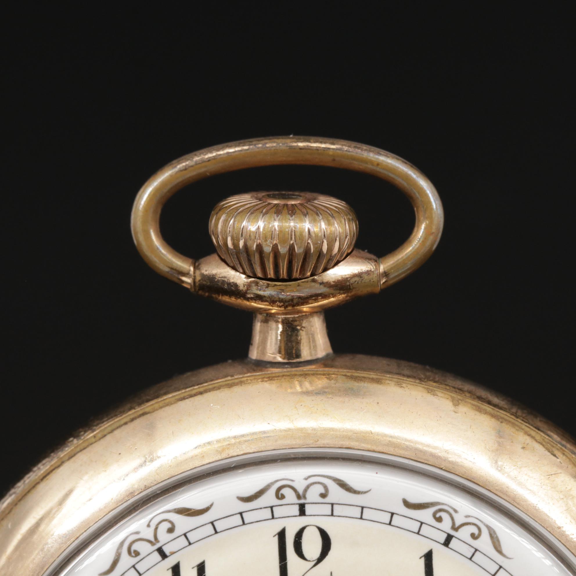 Illinois Gold Filled Open Face Pocket Watch,  Antique