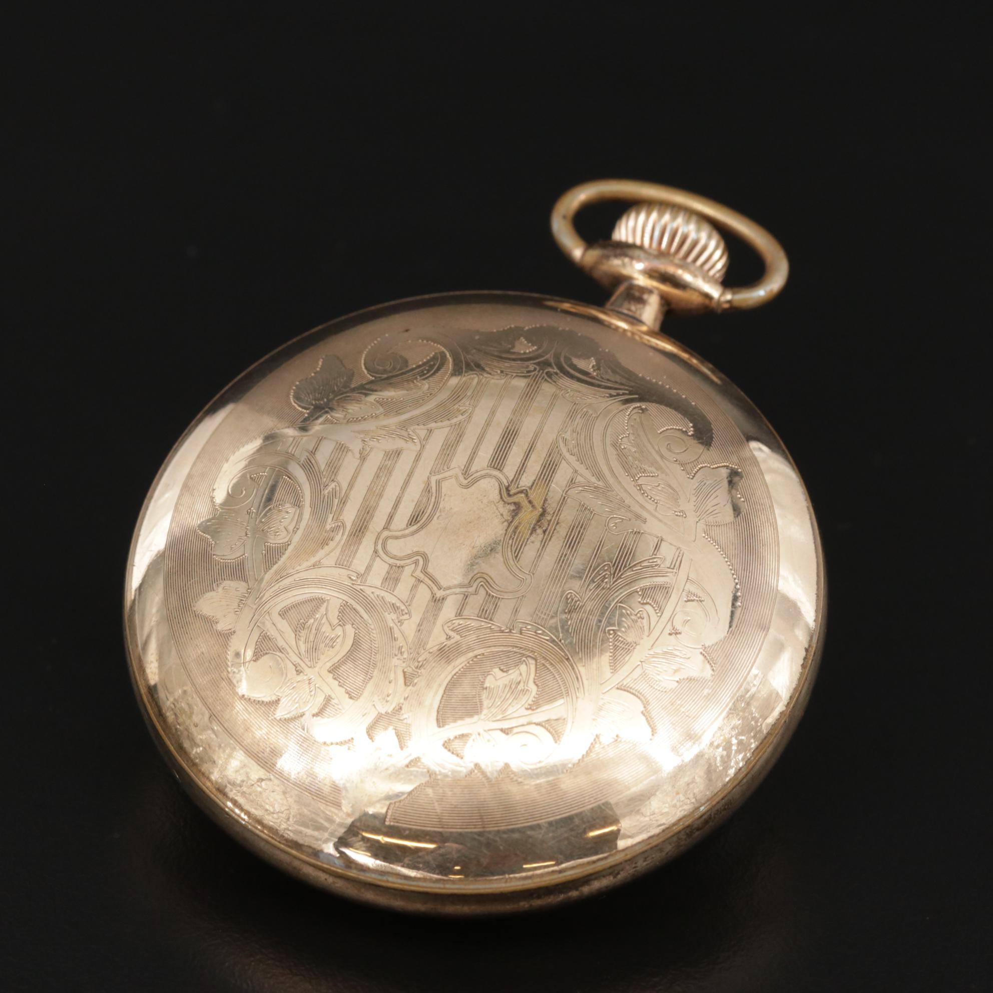 Illinois Gold Filled Open Face Pocket Watch,  Antique