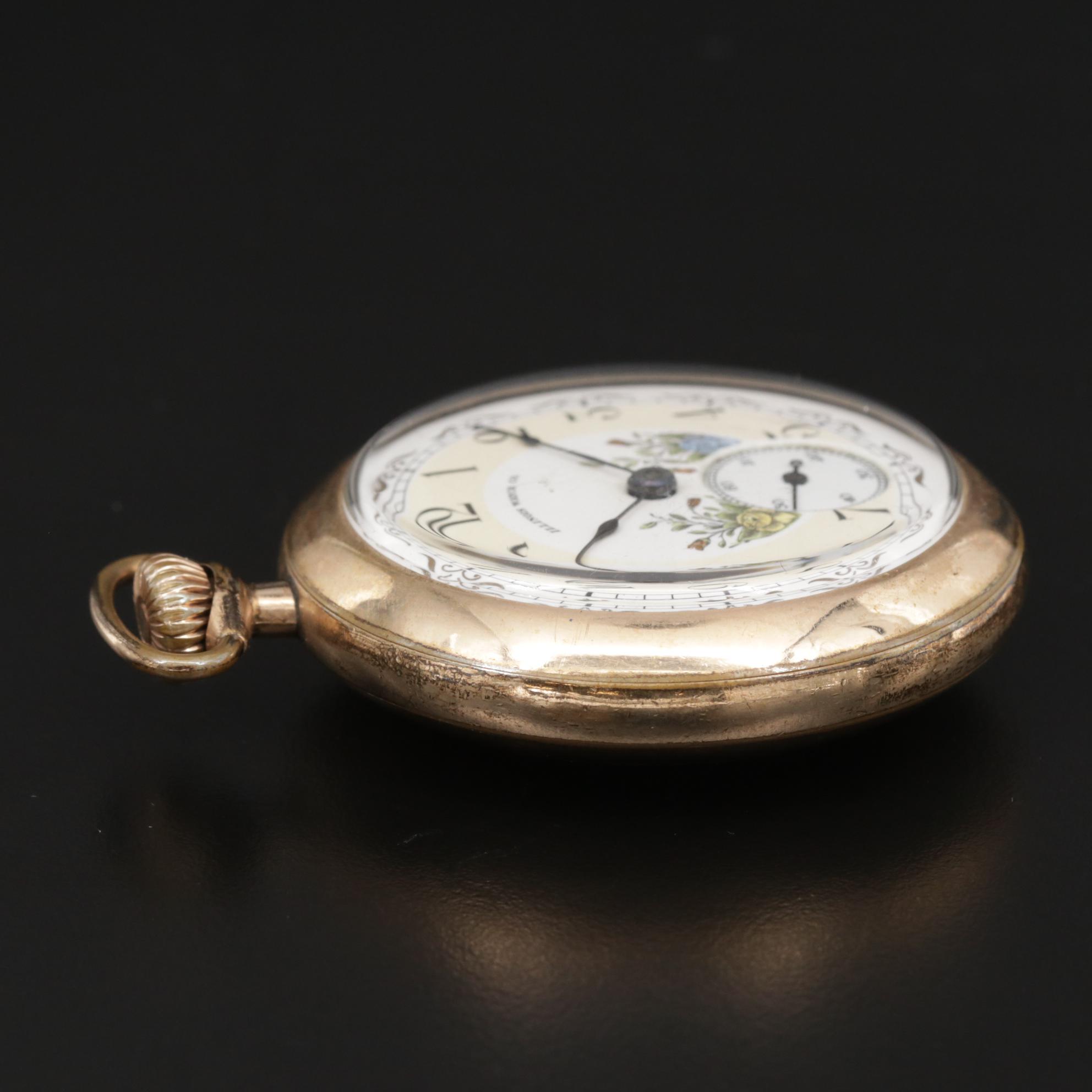 Illinois Gold Filled Open Face Pocket Watch,  Antique