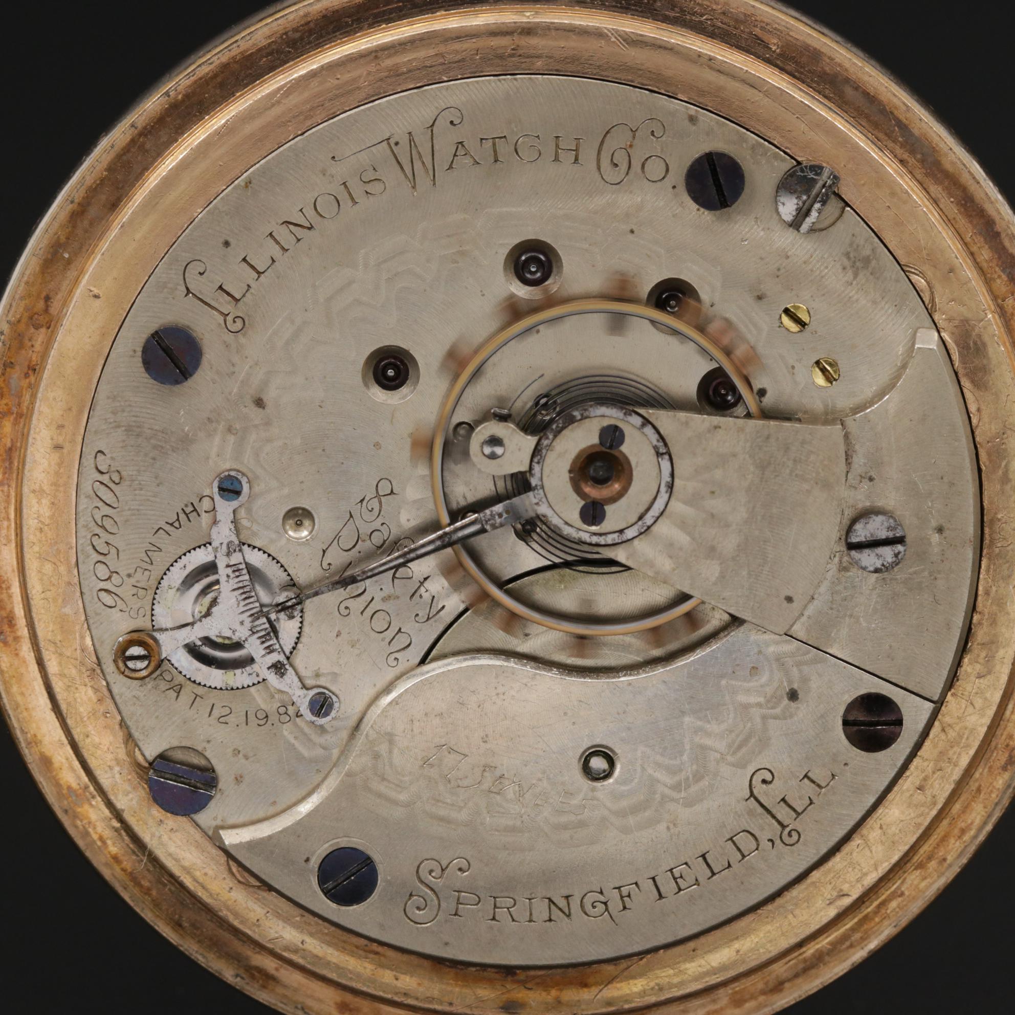 Illinois Gold Filled Open Face Pocket Watch,  Antique