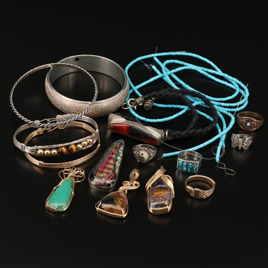 Jewelry Including Sterling, Wirework, Glass, Jasper and Turquoise