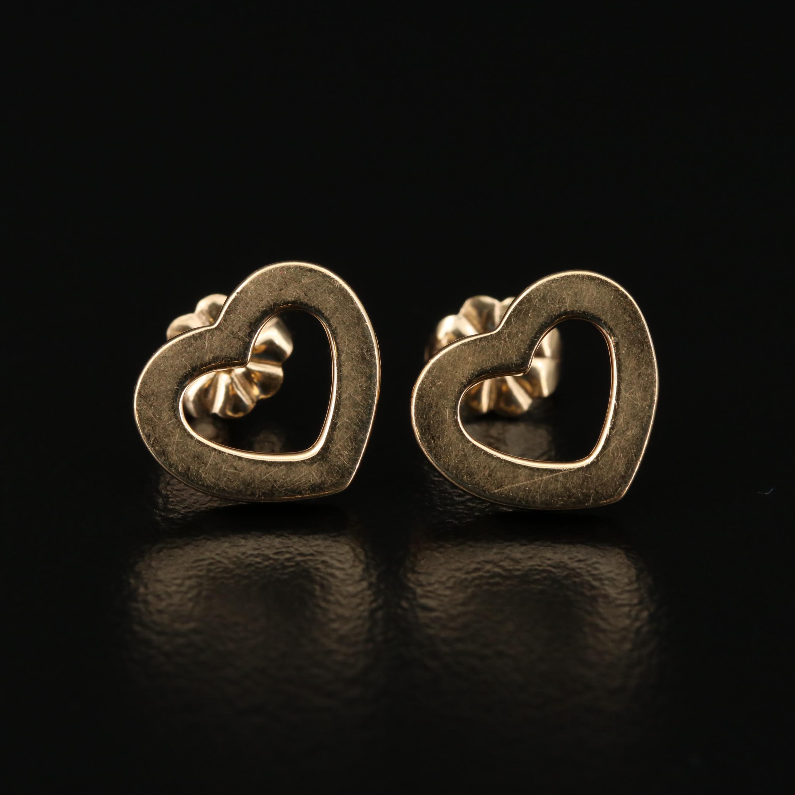 Vintage Tiffany & Co. 18K Gold Heart Stud Earrings