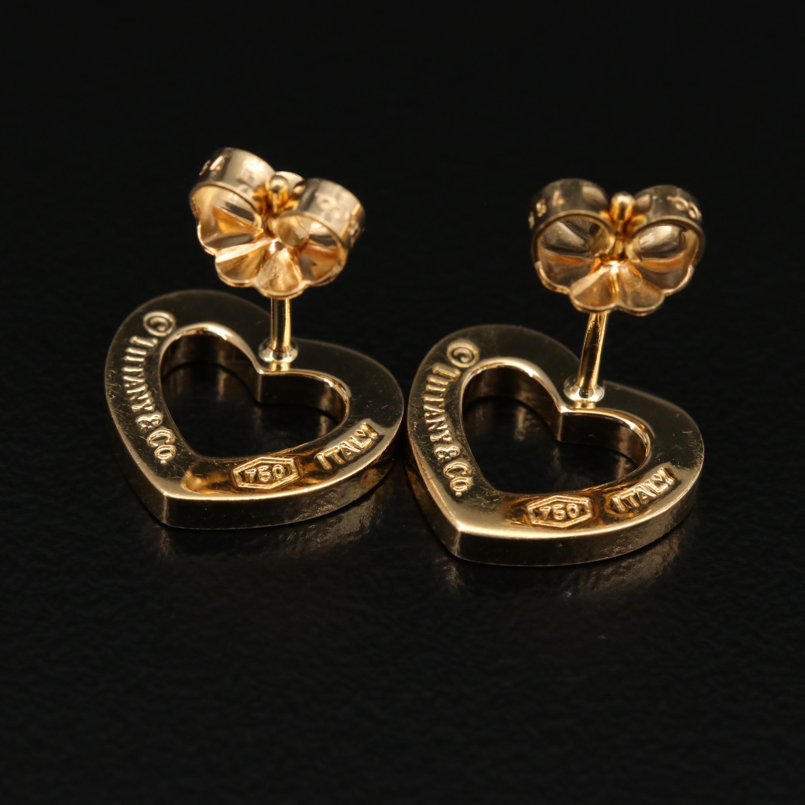 Vintage Tiffany & Co. 18K Gold Heart Stud Earrings