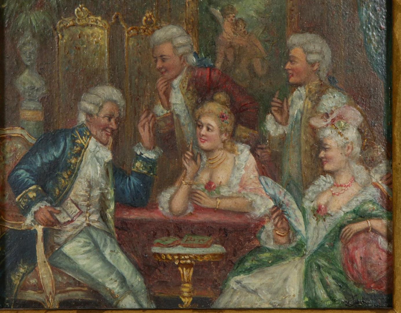 French Salon Scene Miniature Oil Painting