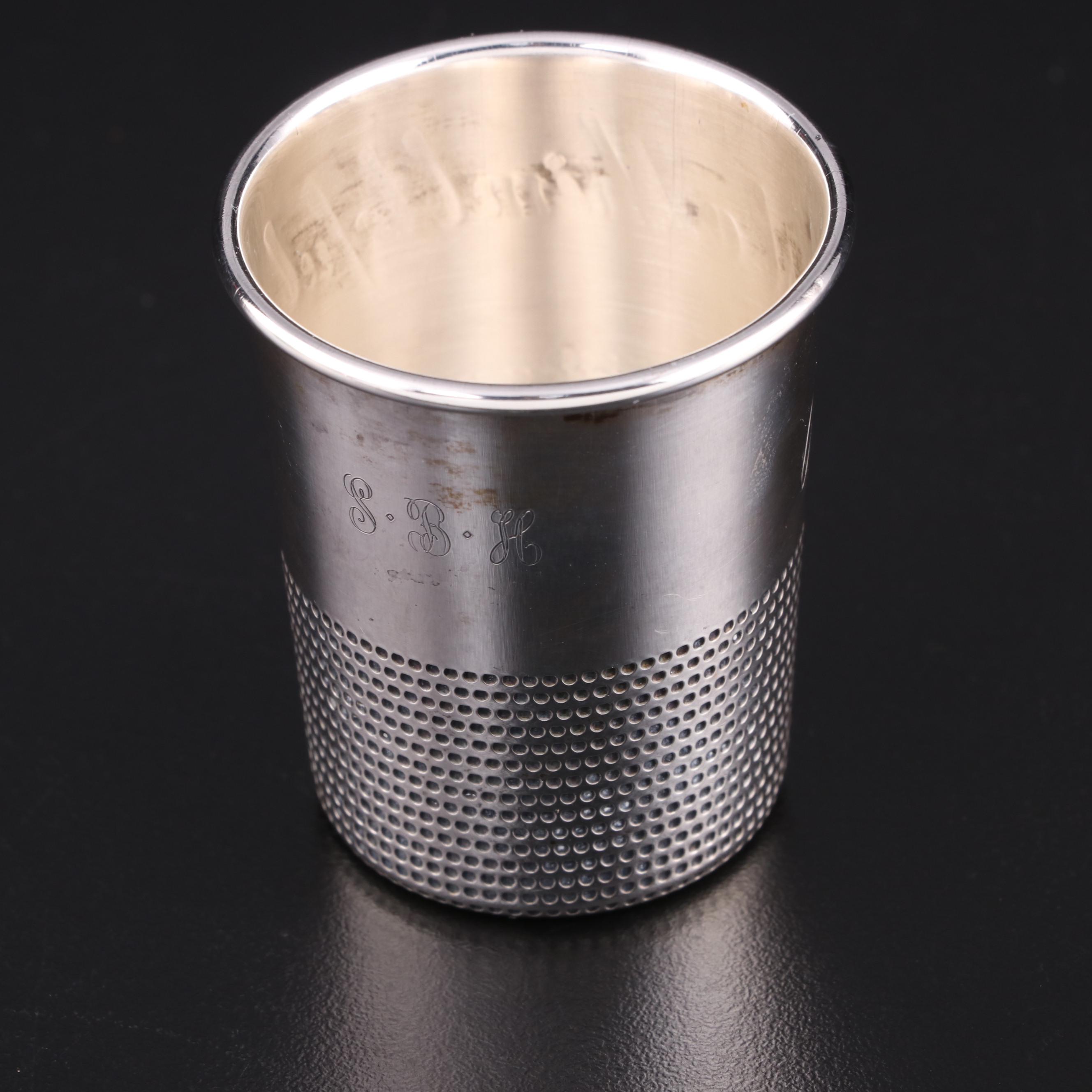 Towle Sterling "Just a Thimbleful" Shot Glass with Kirk Repousse and Louis XV