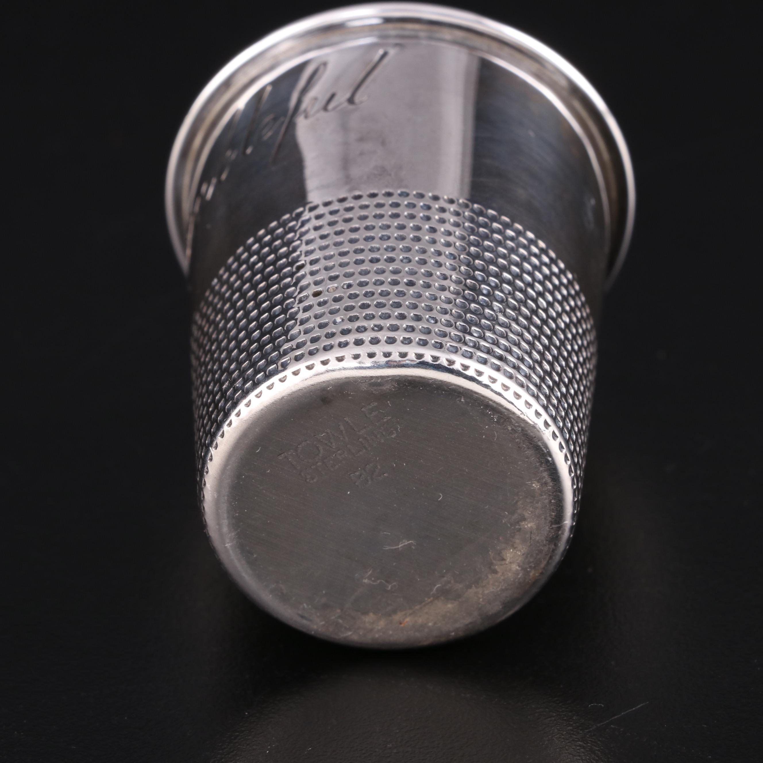 Towle Sterling "Just a Thimbleful" Shot Glass with Kirk Repousse and Louis XV