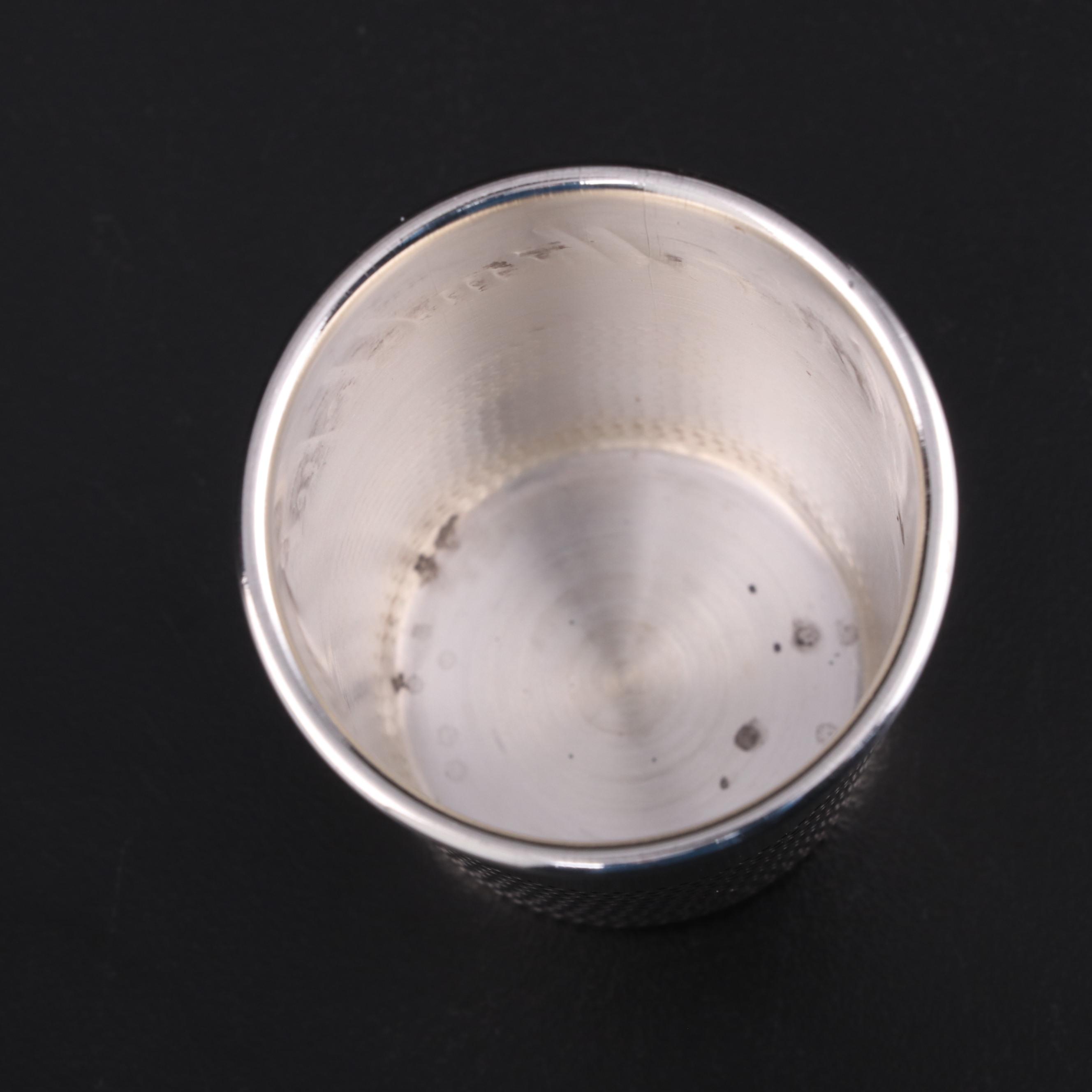 Towle Sterling "Just a Thimbleful" Shot Glass with Kirk Repousse and Louis XV