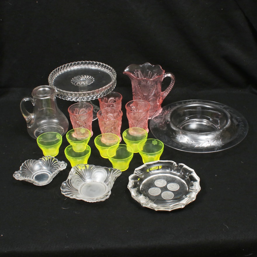 Mosser and Cambridge Glass Drinkware and Serveware, Early to Mid 20th Century