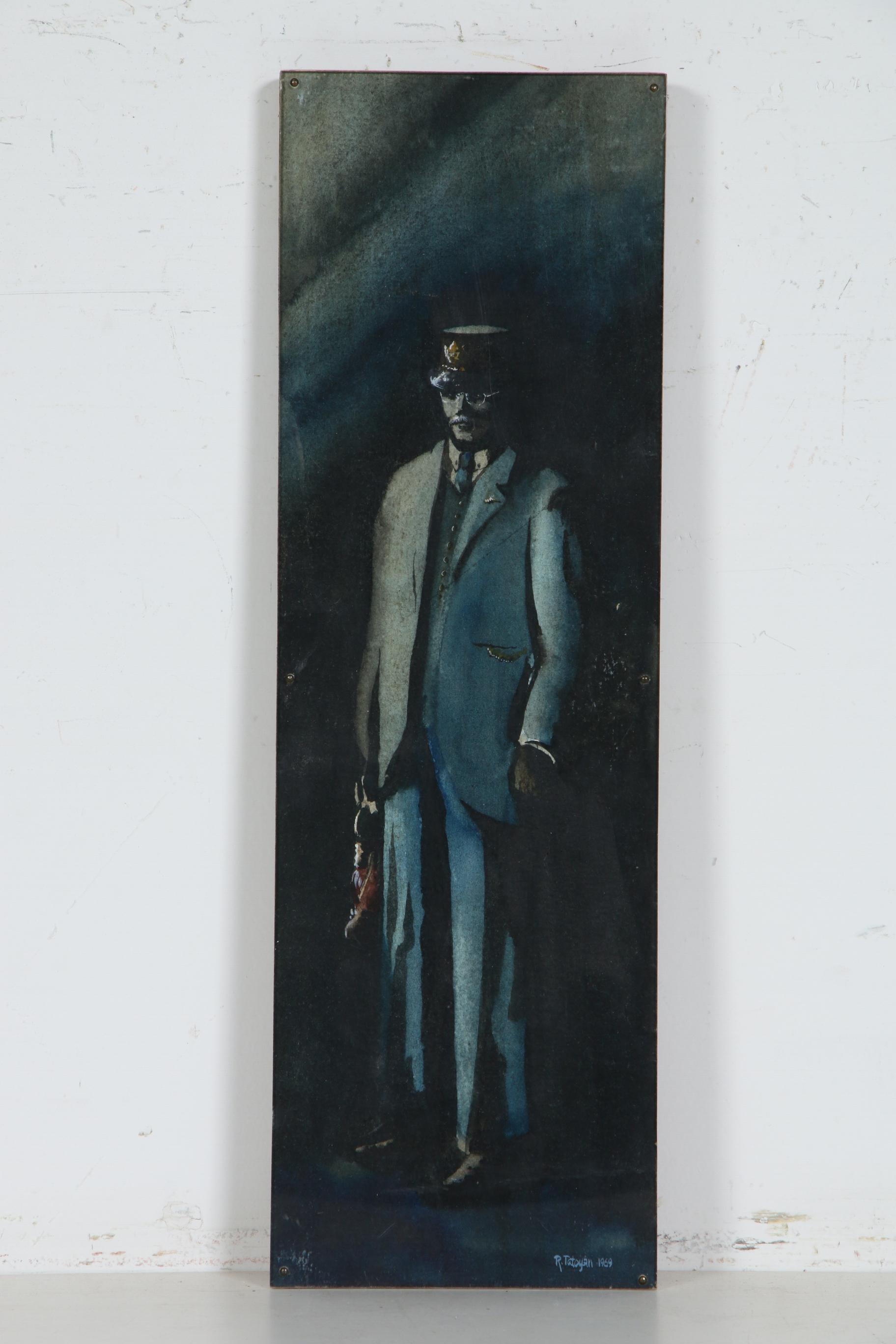 Watercolor Painting of a Train Conductor, 1969