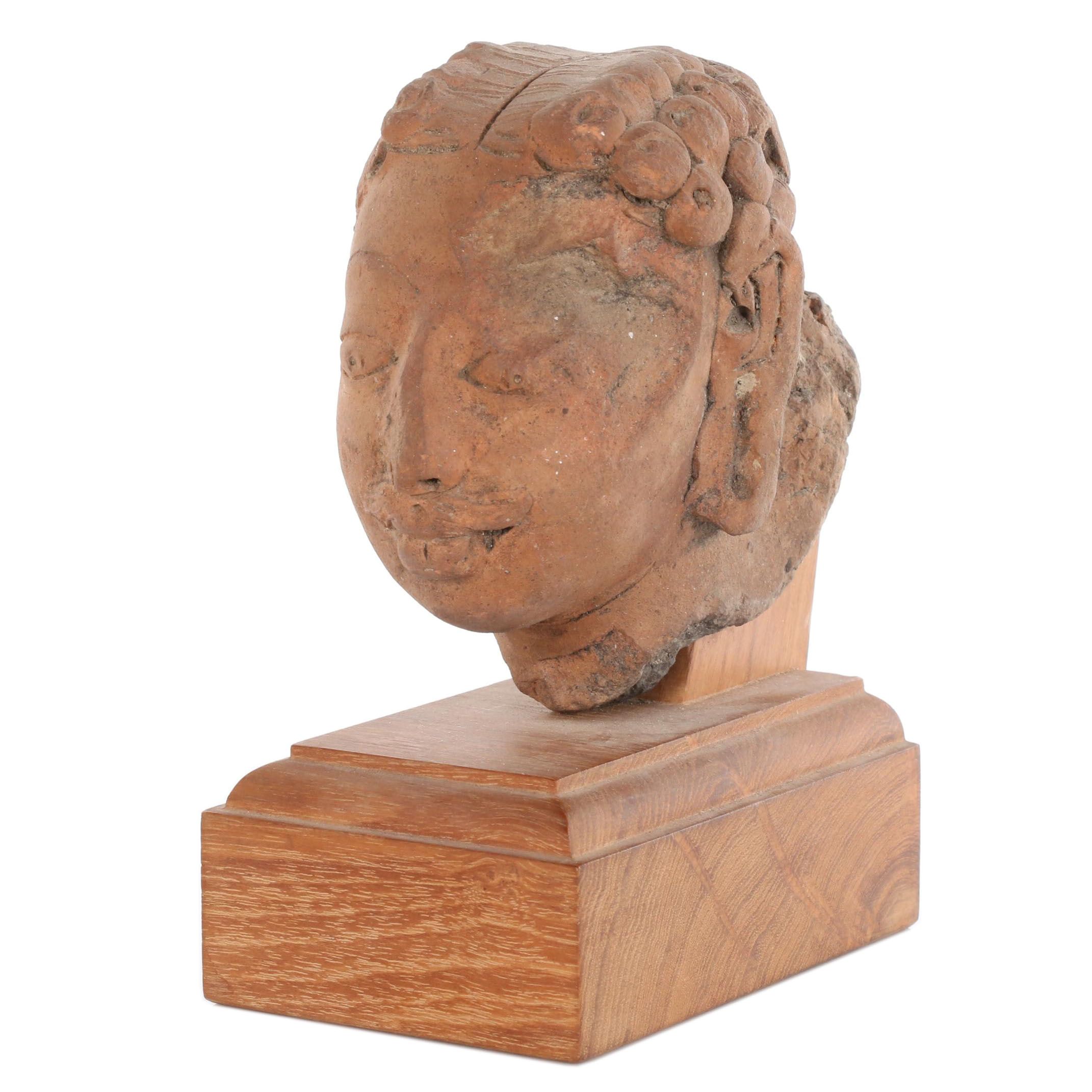 Indian Gupta Terracotta Head, Probably 7th Century
