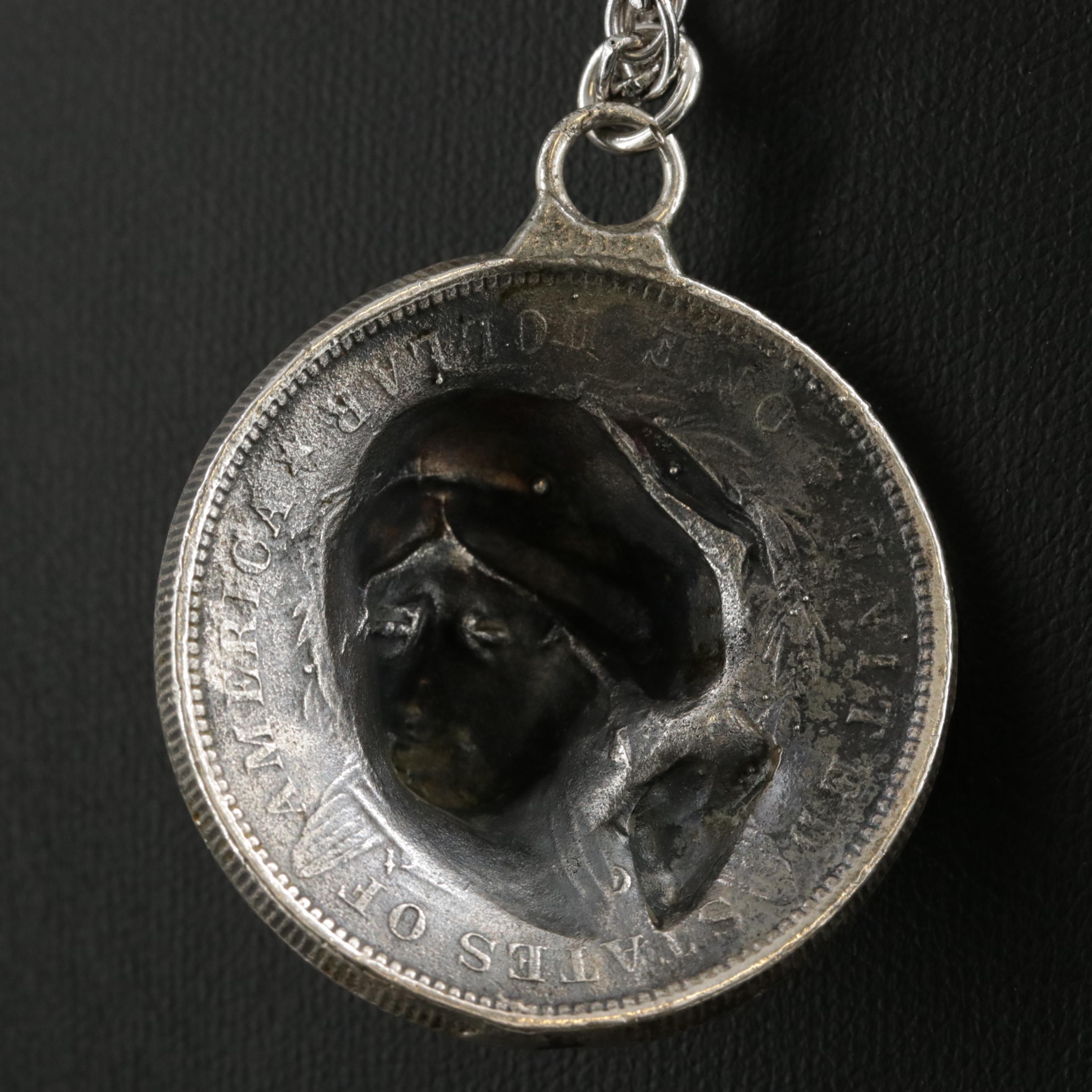 Repoussé "Pop-Out" 1890 Morgan Silver Dollar Pendant with Sterling Necklace