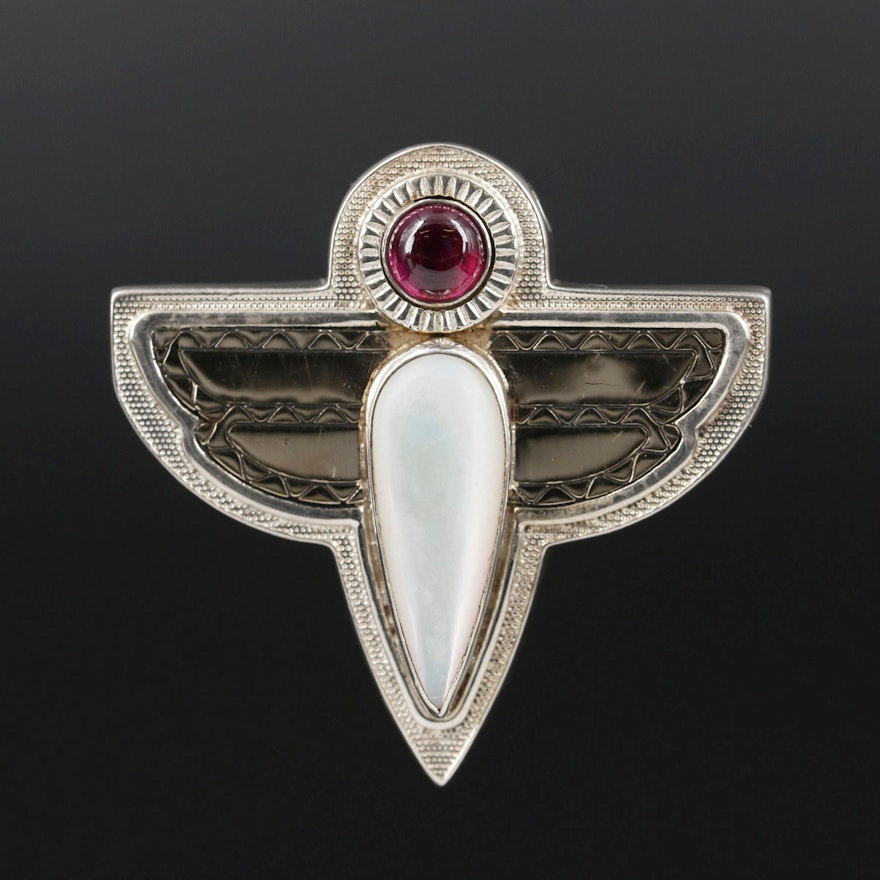 Victoria Adams for Relios Sterling Mother of Pearl and Rhodolite Garnet Pendant