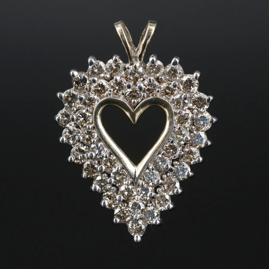 10K Gold 2.45 CTW Diamond Heart Pendant