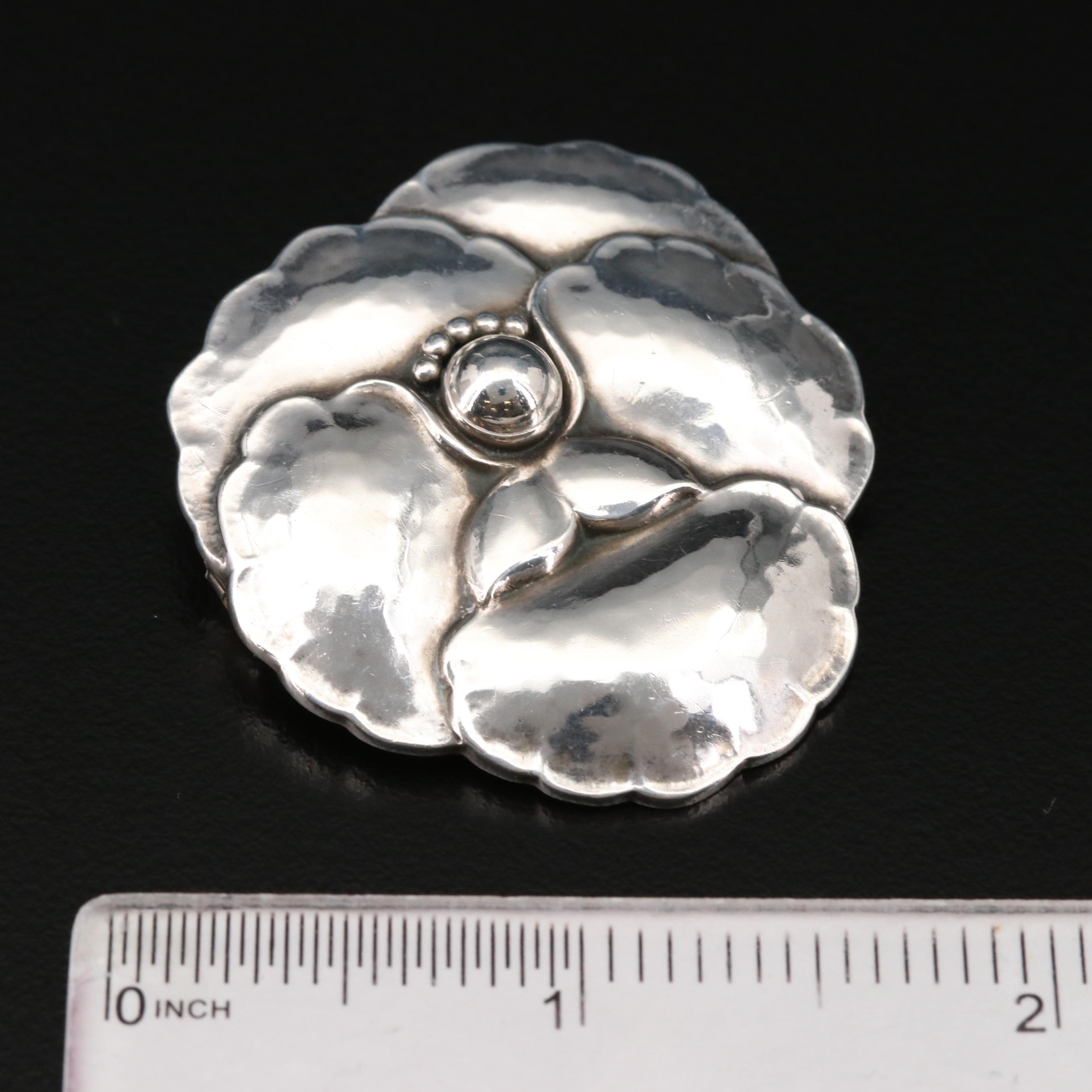 Vintage Georg Jensen Sterling Pansy Brooch with Presentation Box