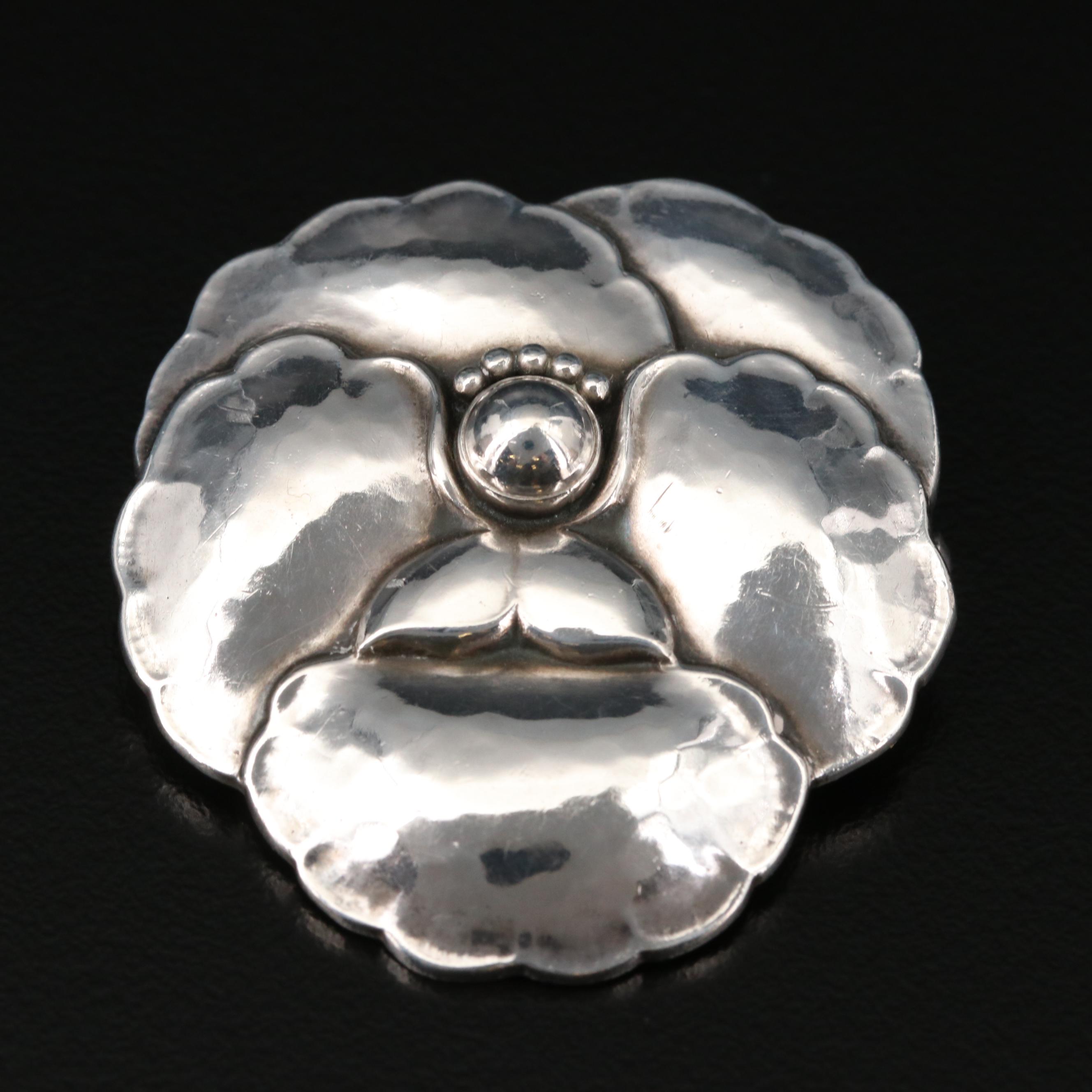 Vintage Georg Jensen Sterling Pansy Brooch with Presentation Box