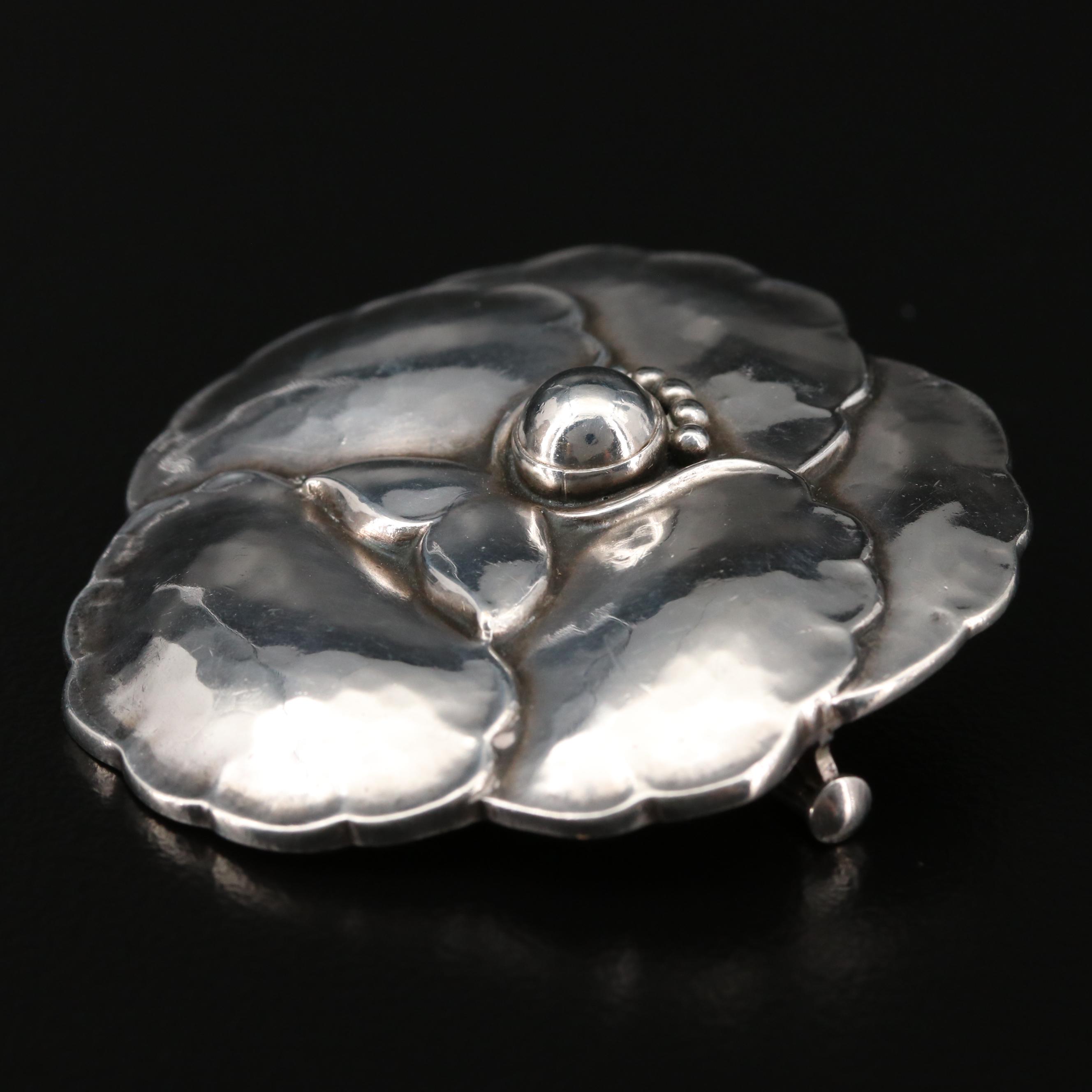 Vintage Georg Jensen Sterling Pansy Brooch with Presentation Box