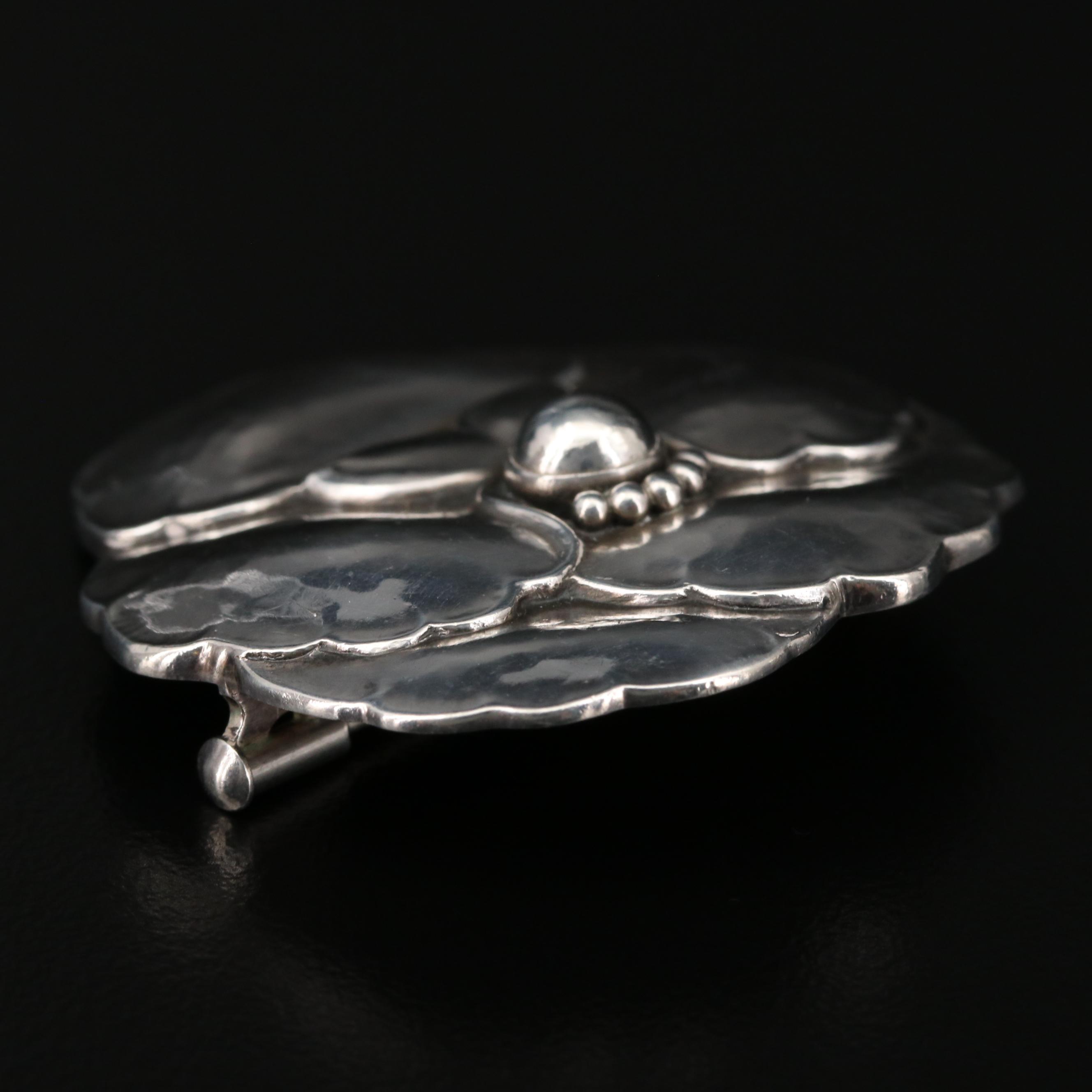 Vintage Georg Jensen Sterling Pansy Brooch with Presentation Box