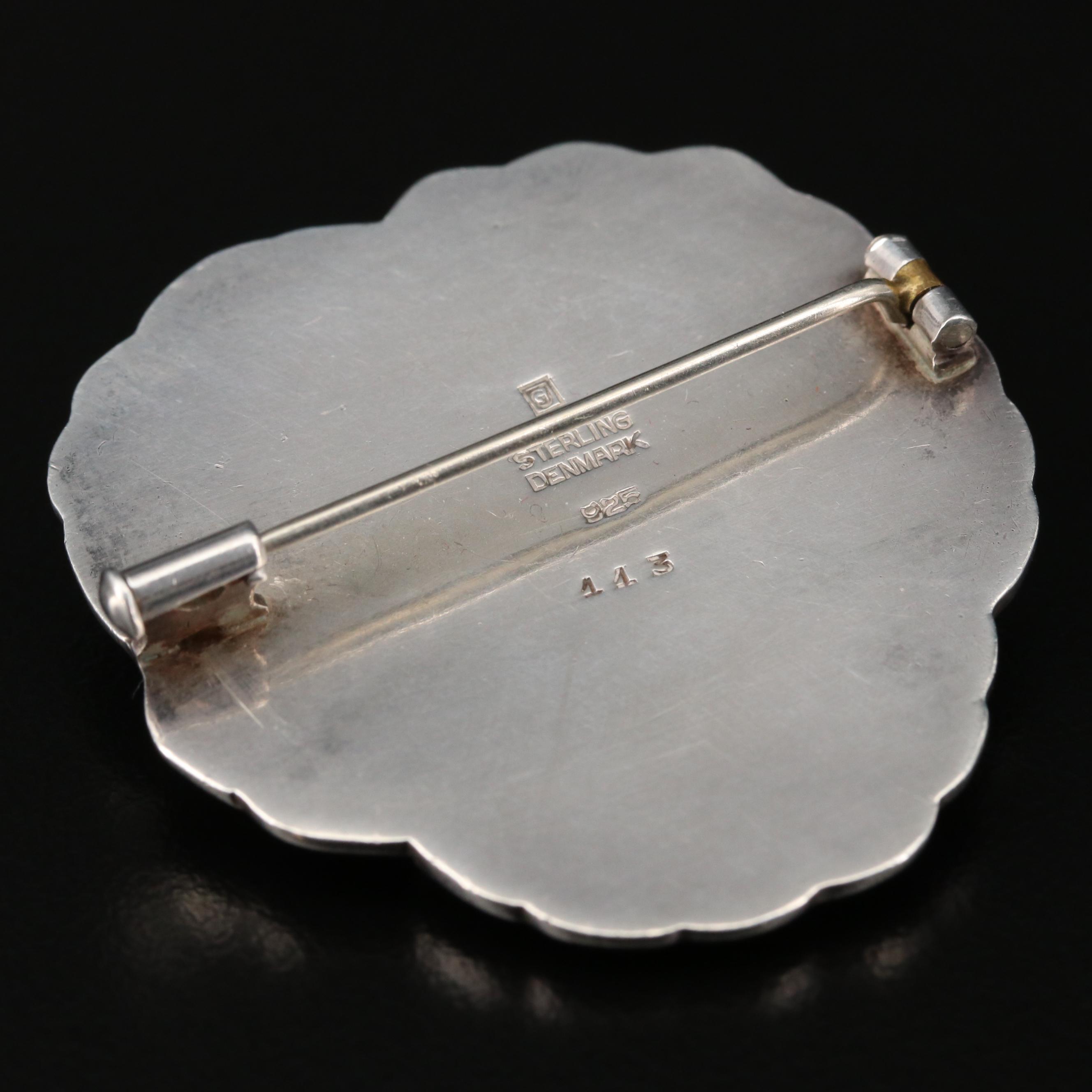 Vintage Georg Jensen Sterling Pansy Brooch with Presentation Box