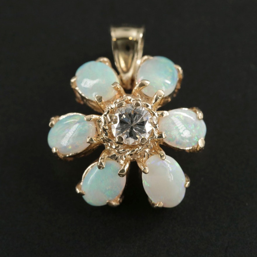 14K Opal and Diamond Flower Pendant