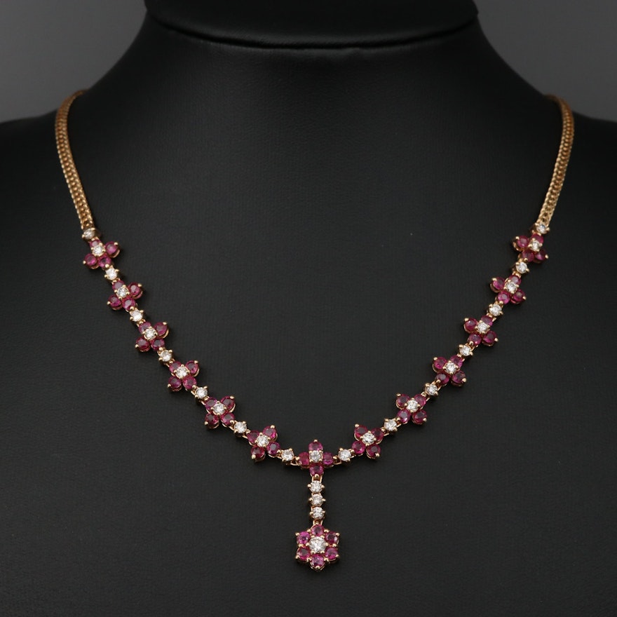 14K Gold Ruby and 2.15 CTW Diamond Necklace