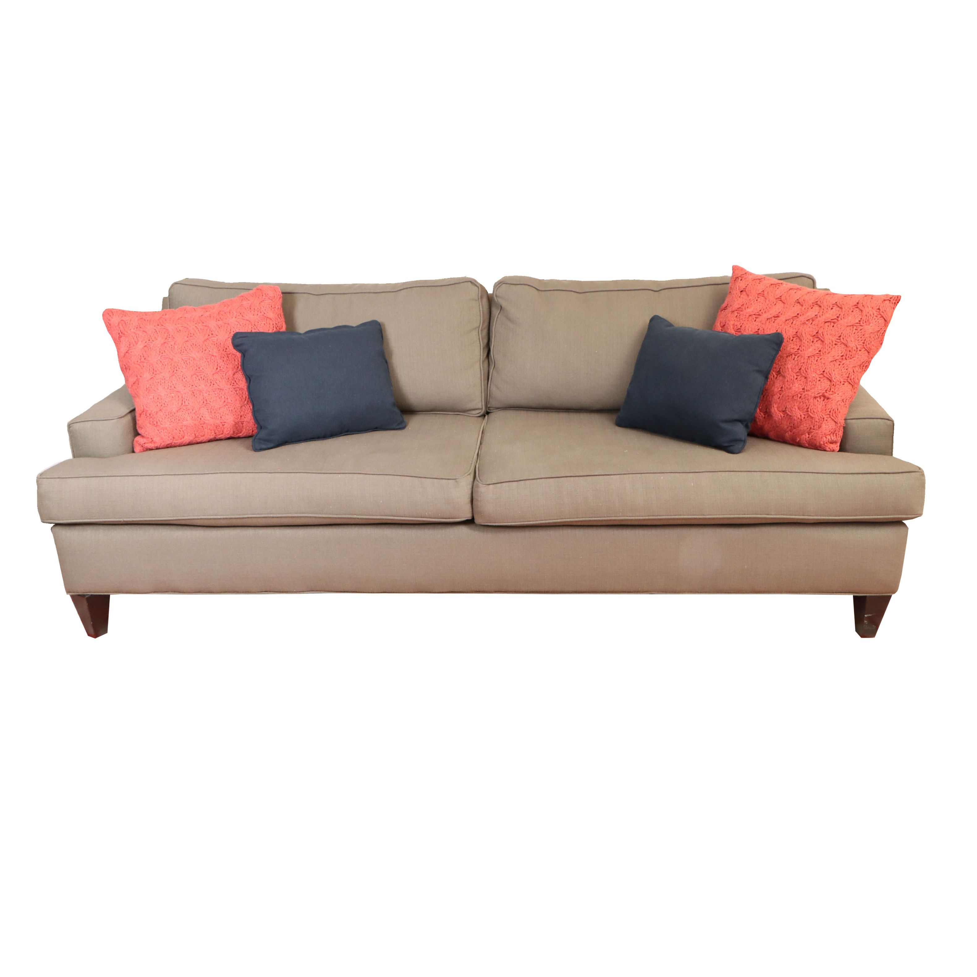 Rowe Furniture Upholstered Grey Sofa with Decorative Pillows