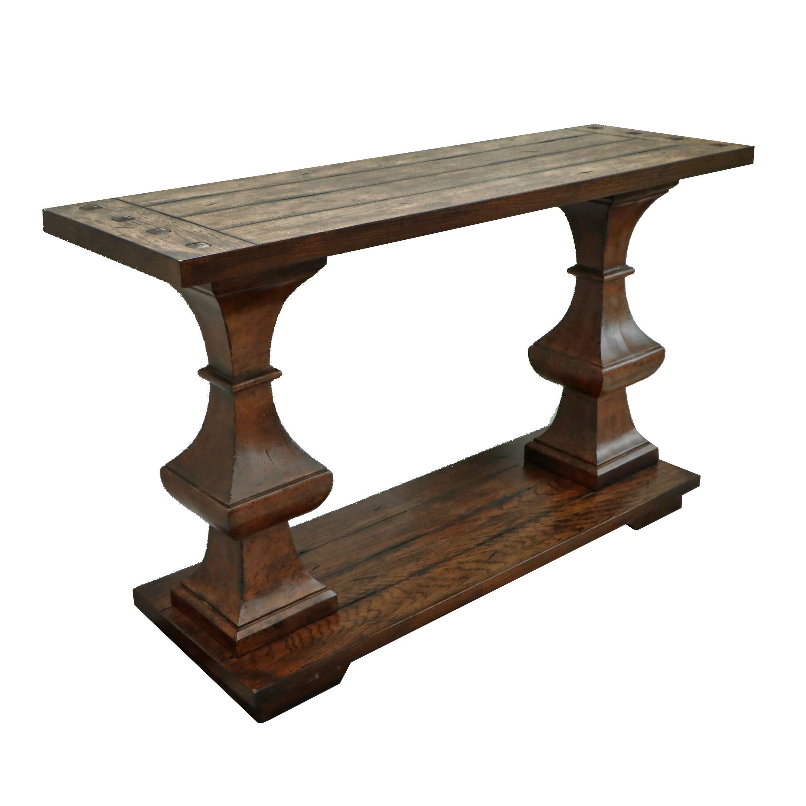 Planked Wood Style Double-Pedestal Console Table