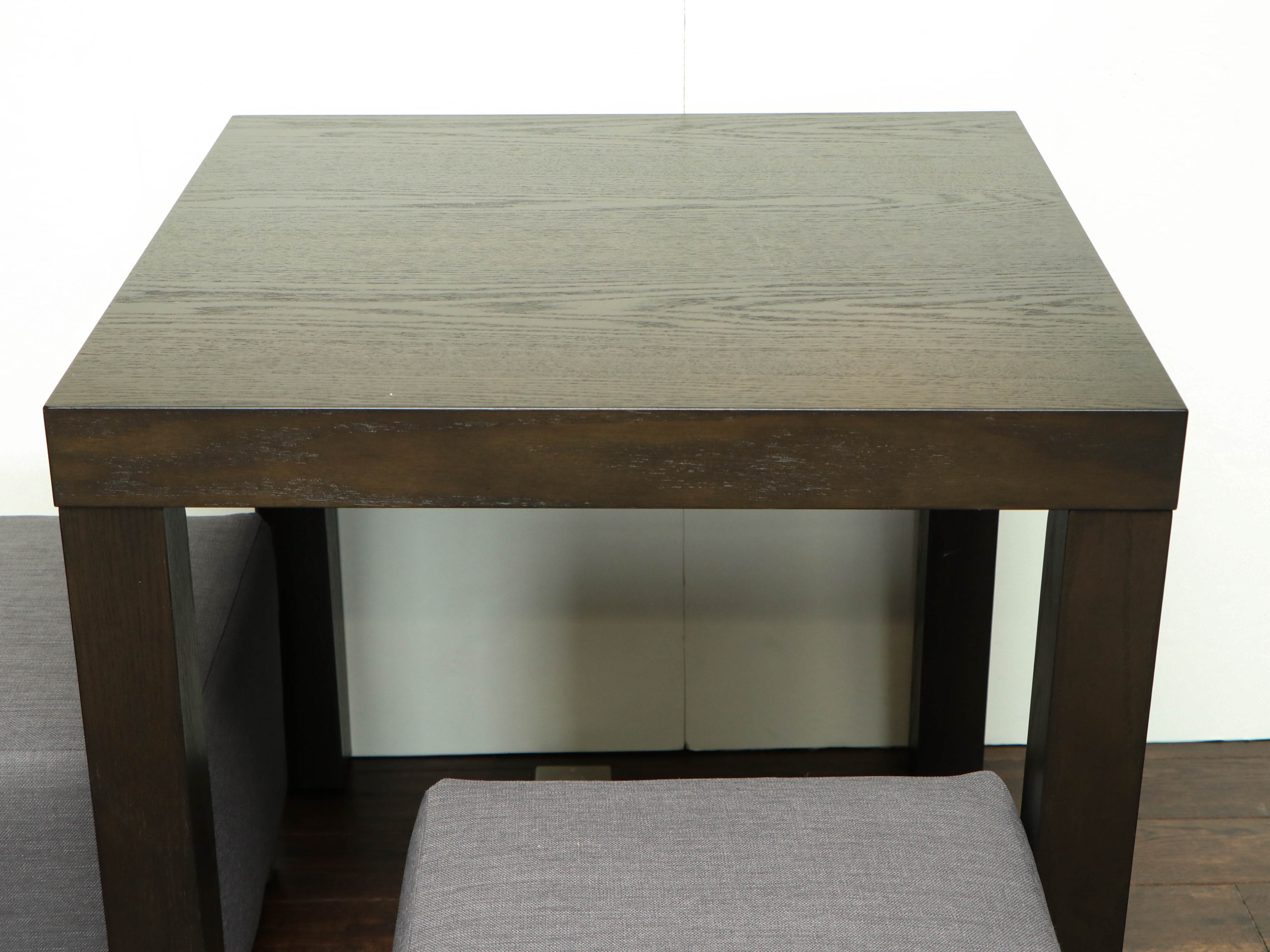 West Elm Breakfast Table in Espresso with Grey Upholstered Ottomans