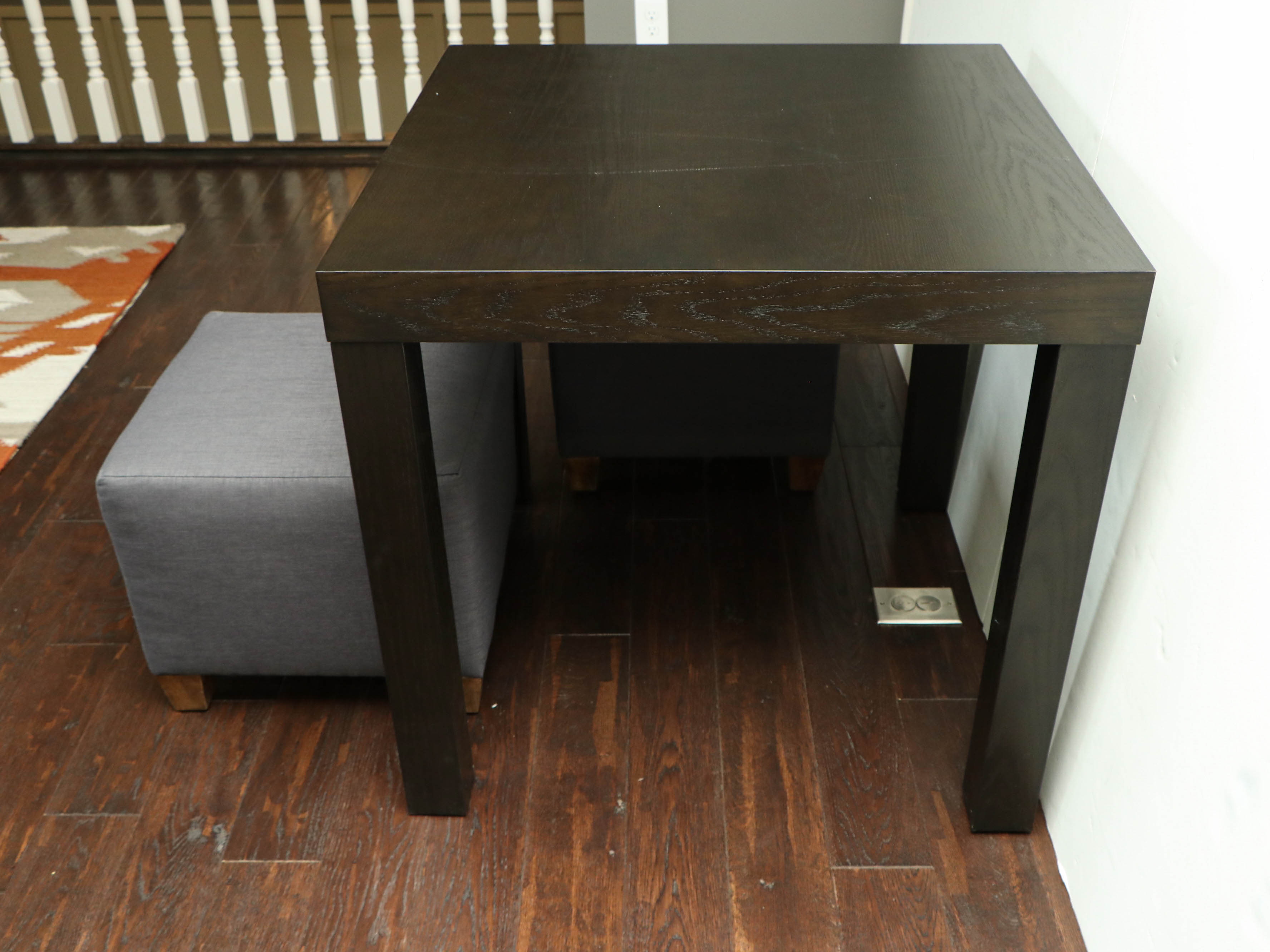 West Elm Breakfast Table in Espresso with Grey Upholstered Ottomans