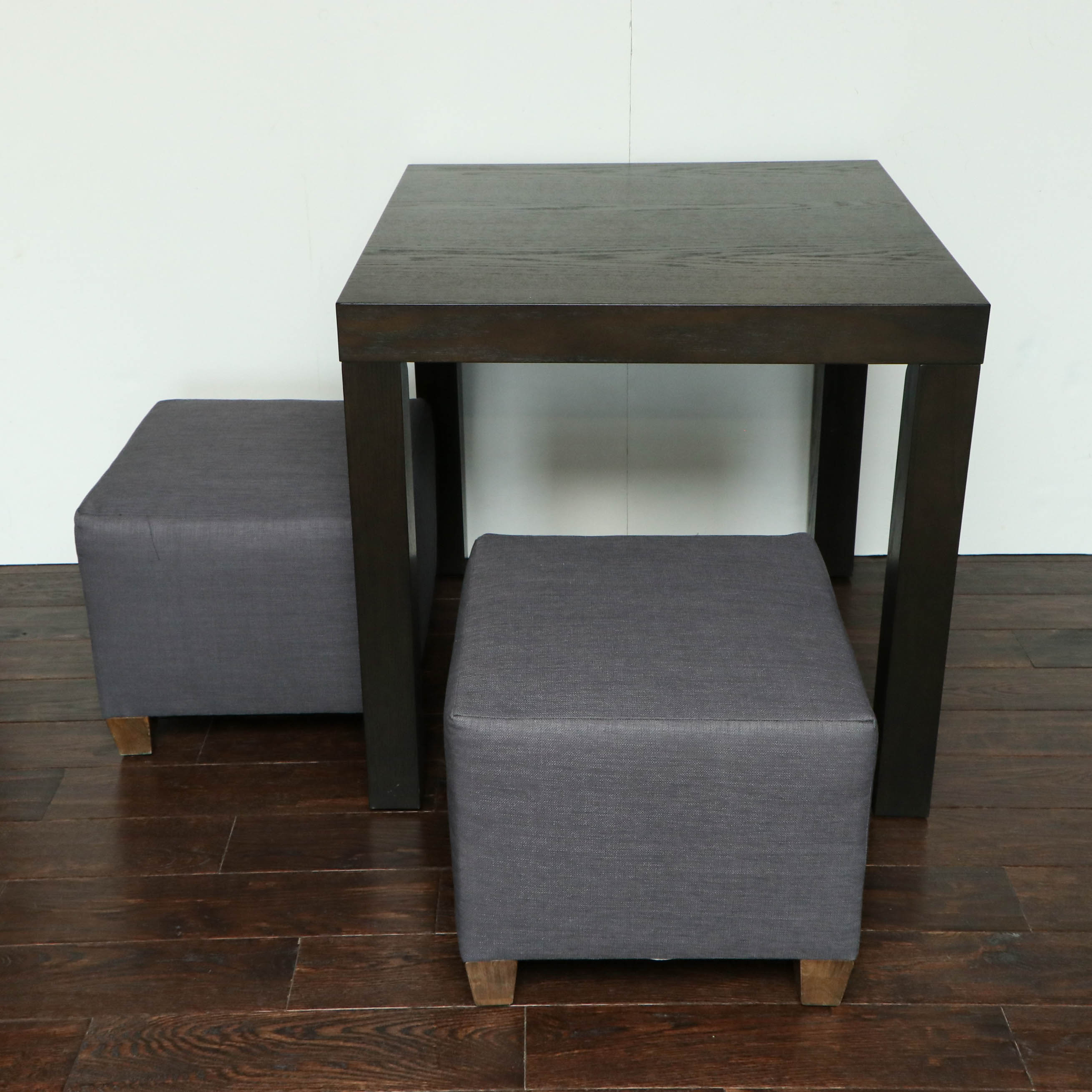 West Elm Breakfast Table in Espresso with Grey Upholstered Ottomans