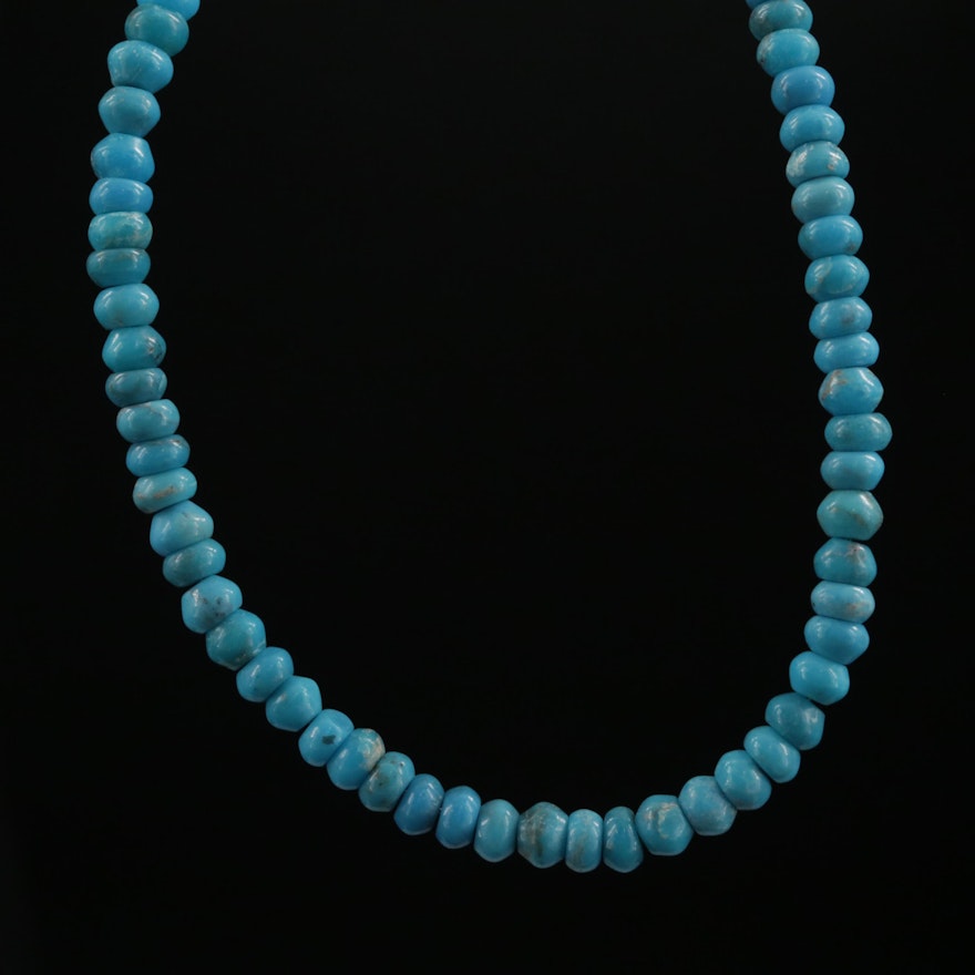 Beaded Turquoise Necklace with 14K Yellow Gold Clasp