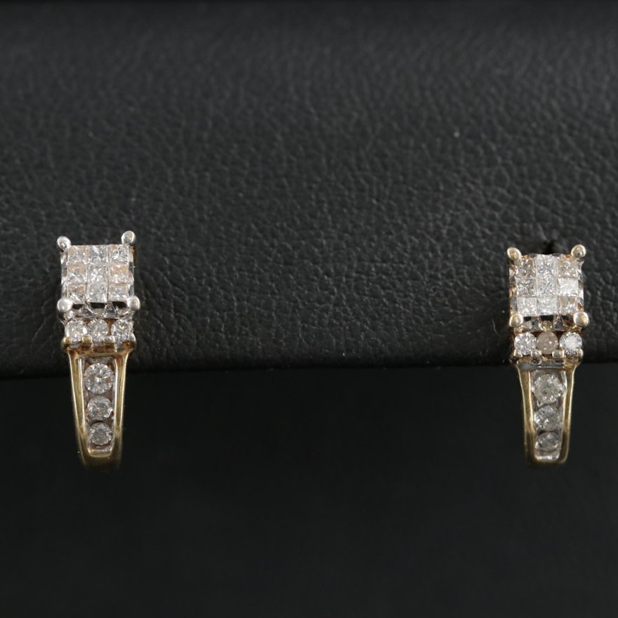 14K Yellow Gold Diamond "J" Hoop Earrings