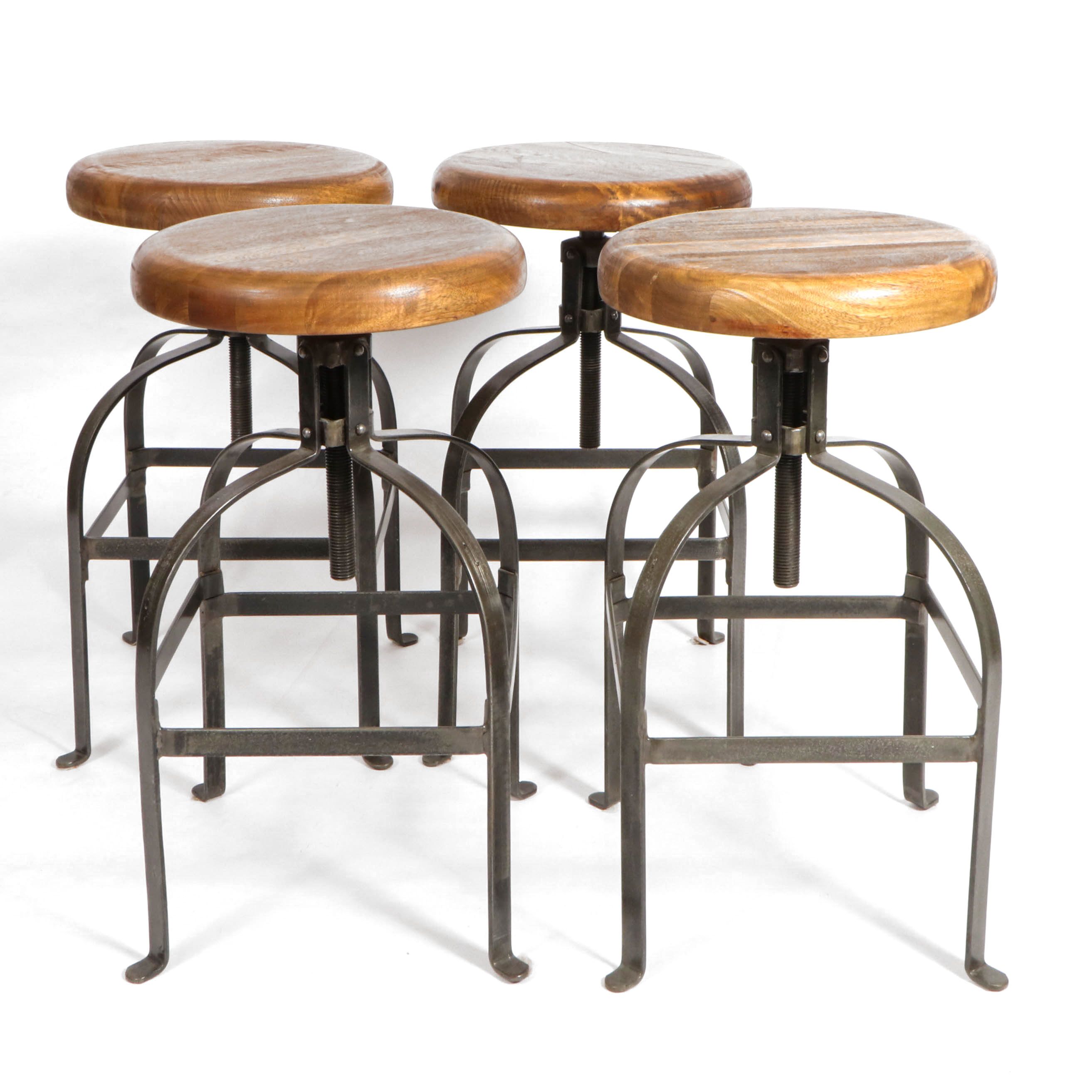 World Market Industrial Style Metal and Wood Adjustable Stools