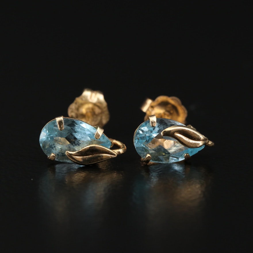 14K Yellow Gold Topaz Stud Earrings