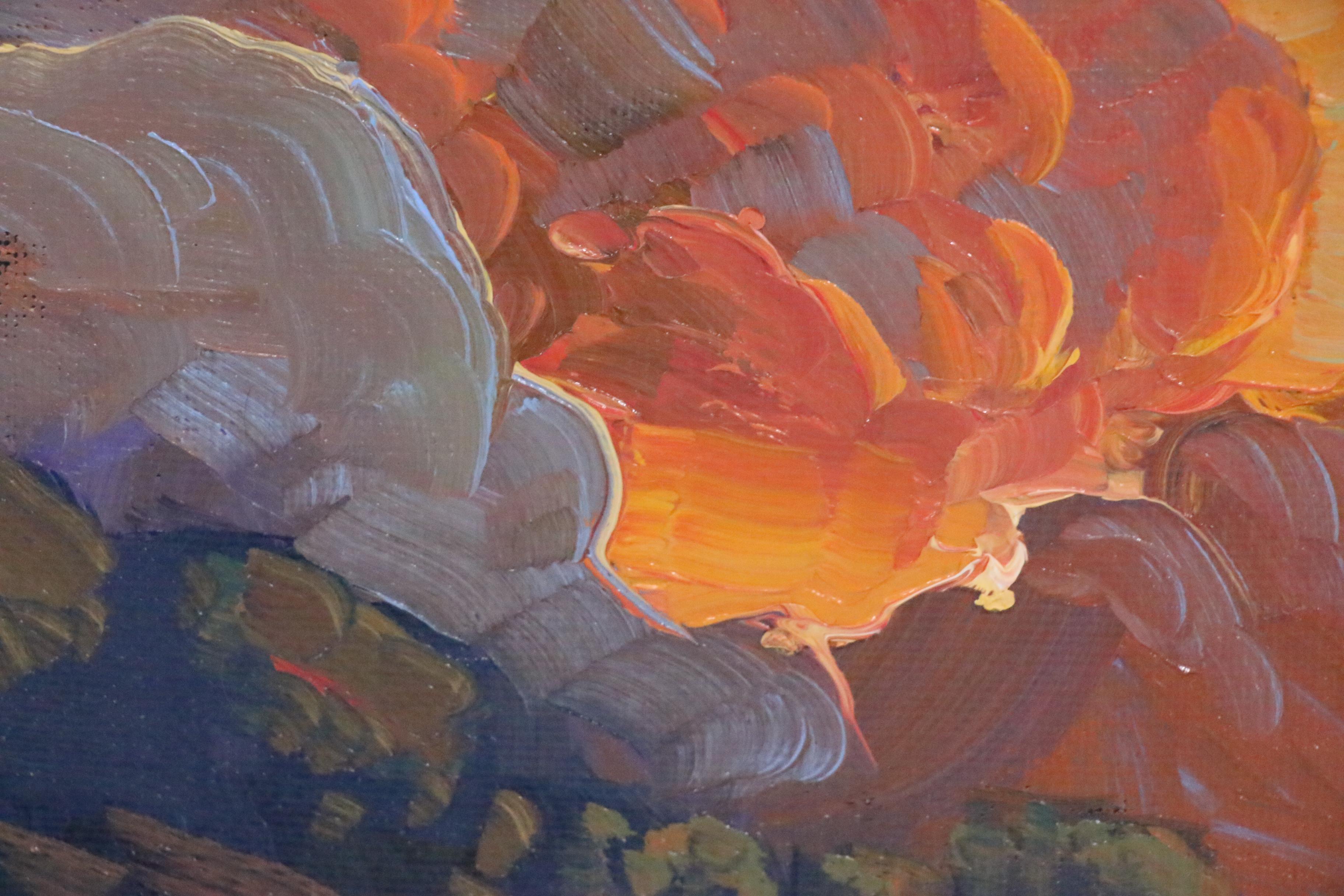 William Hawkins Landscape Oil Painting of Sunset