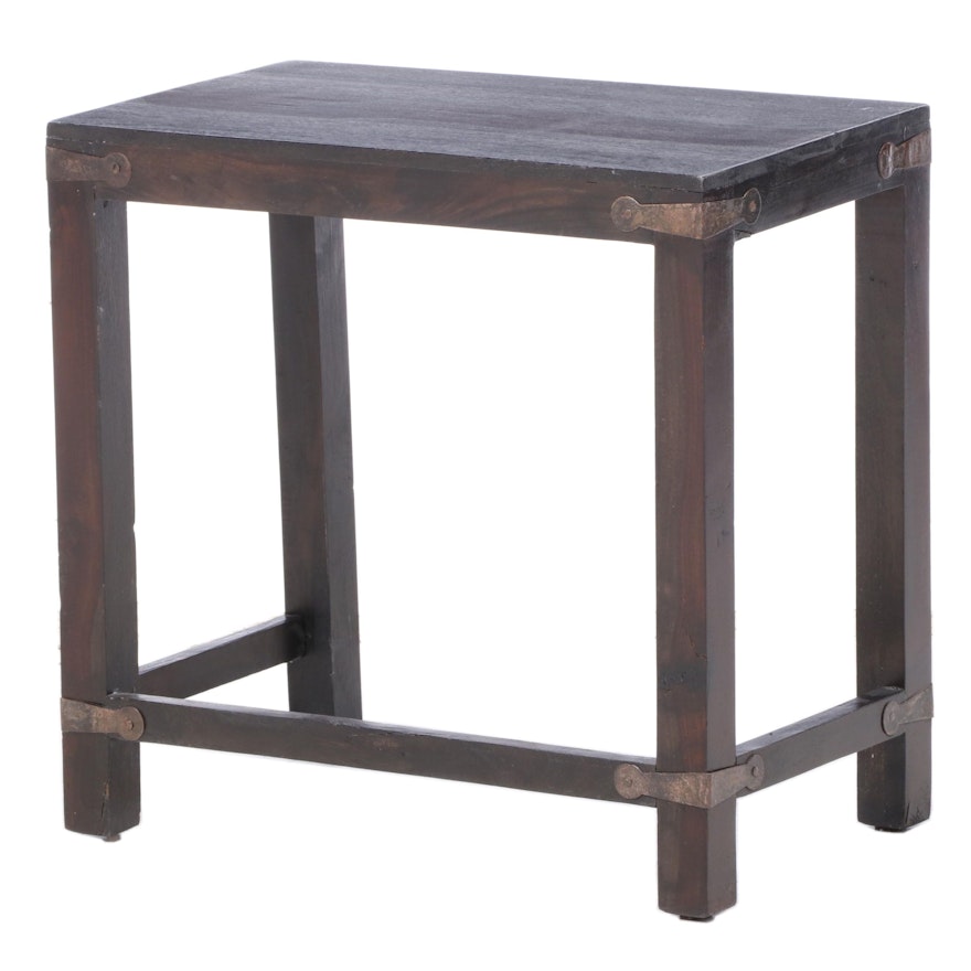 Rustic Style Metal-Mounted Stained Wood Side Table