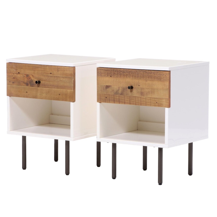 Pair of West Elm Reclaimed Wood and Lacquer One-Drawer Nightstands