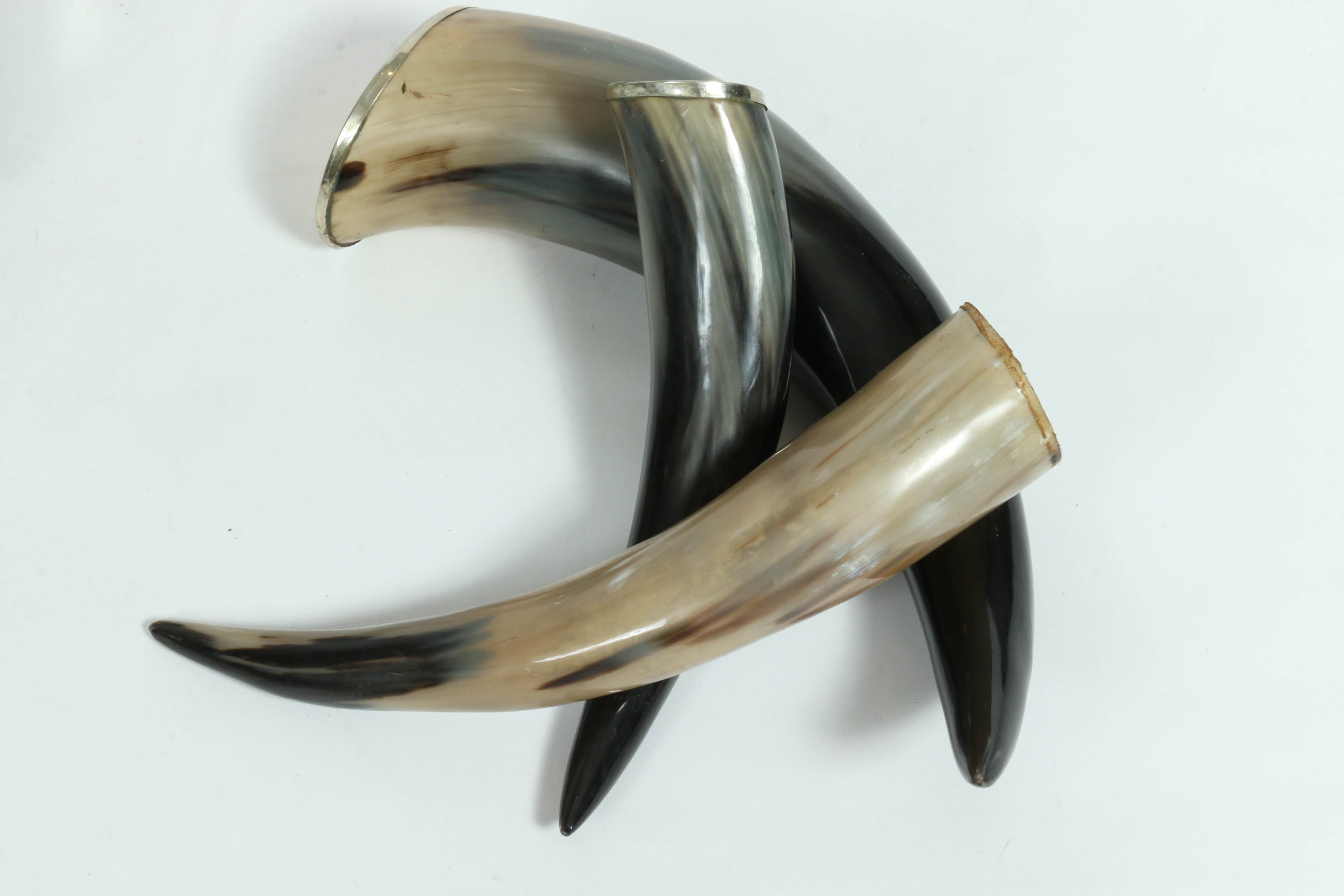 Modern Decor Including Mirrored Dresser Box, Inlaid Containers & Polished Horns