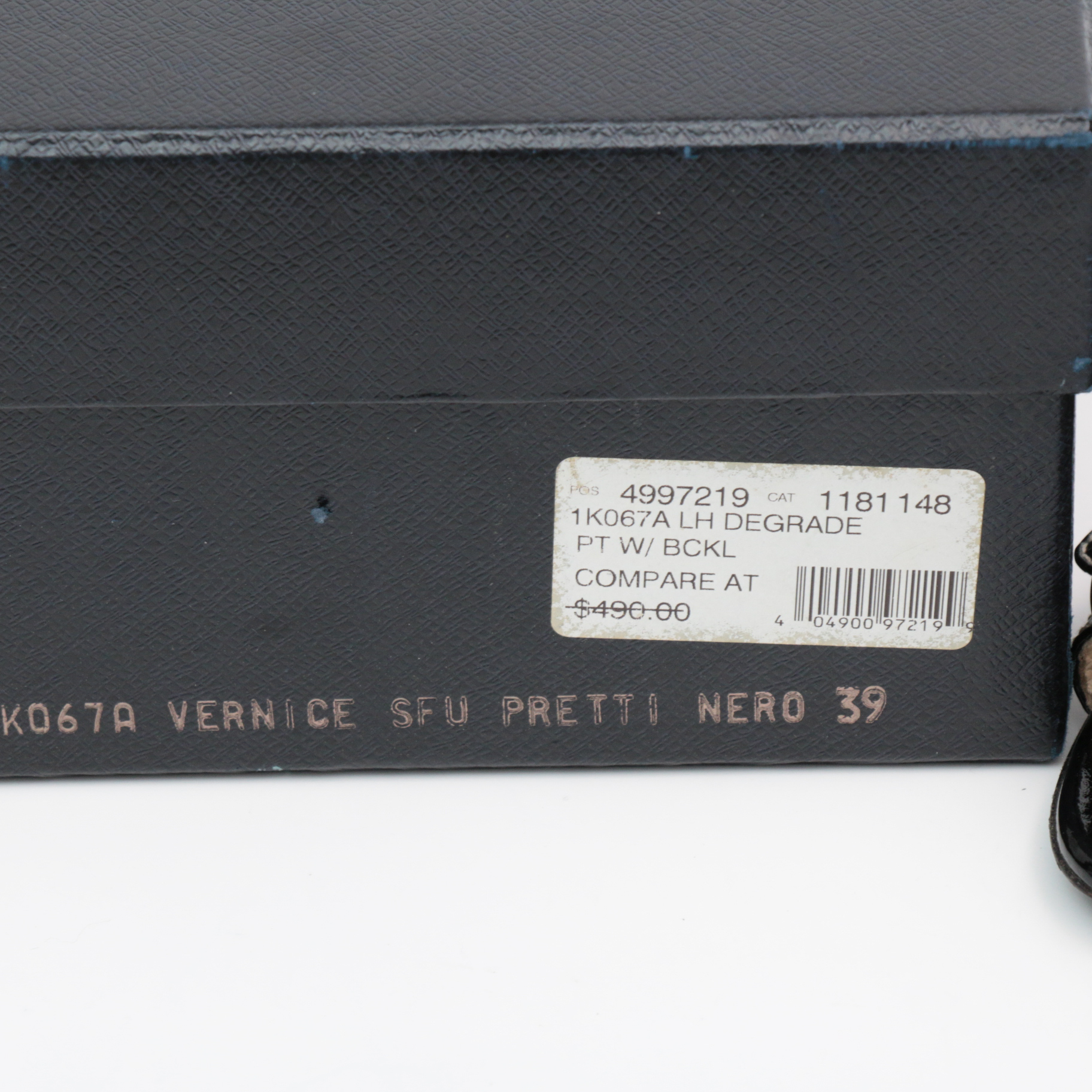 Prada Black Patent Leather Peep-Toe Block Heel Pumps with Contrast Stitching