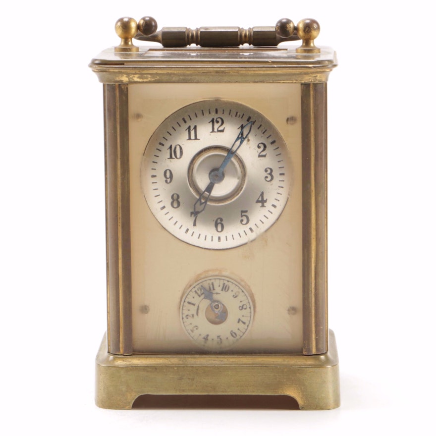 Brass Carriage Alarm Clock with Beveled Case, Late 19th/Early 20th Century