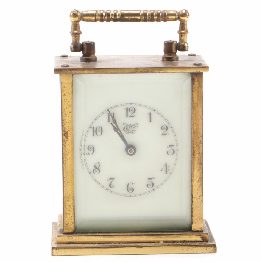 Westbury Clock Co. Brass and Beveled Glass Shelf Clock, Early 20th Century