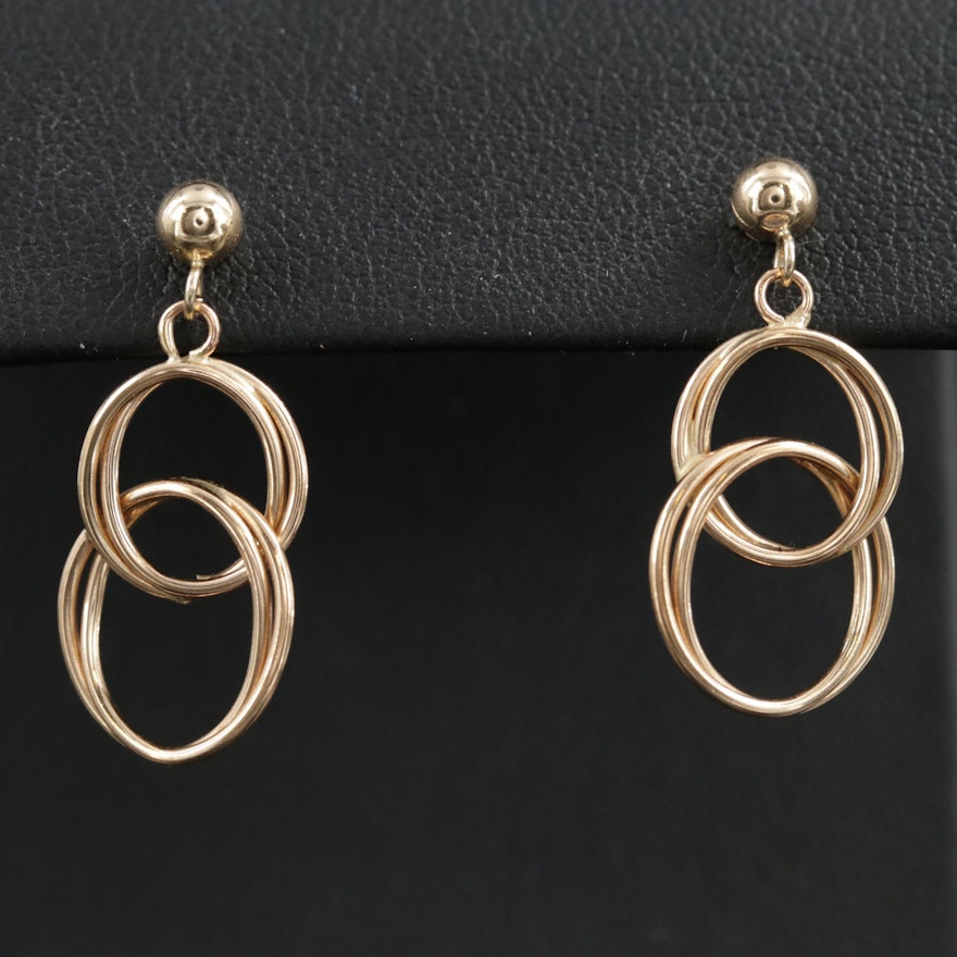 14K Yellow Gold Double Loop Dangle Earrings