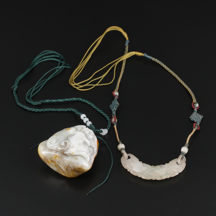 Asian Style Nephrite and Jadeite Pendant on Cord