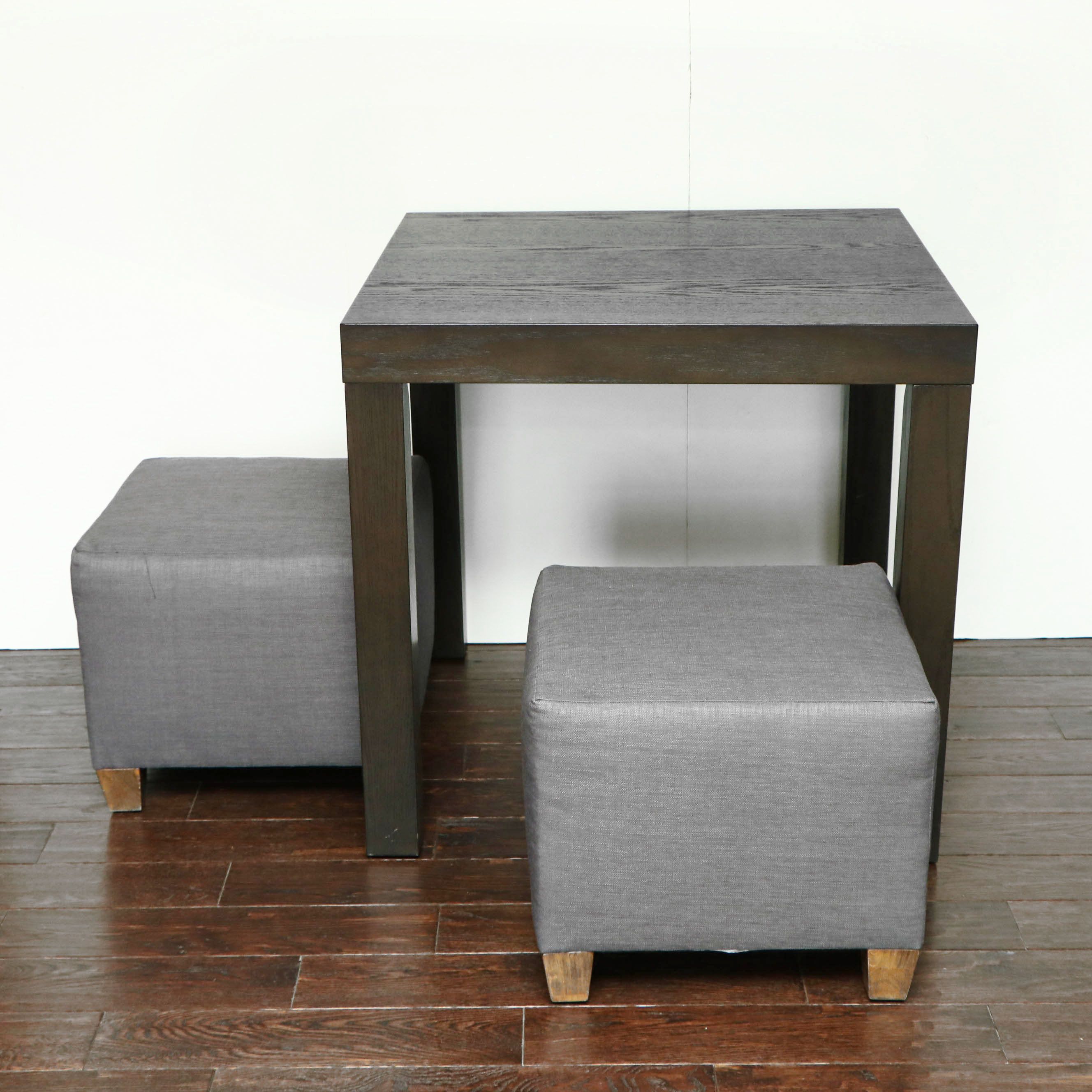 West Elm Breakfast Table in Espresso with Grey Upholstered Ottomans