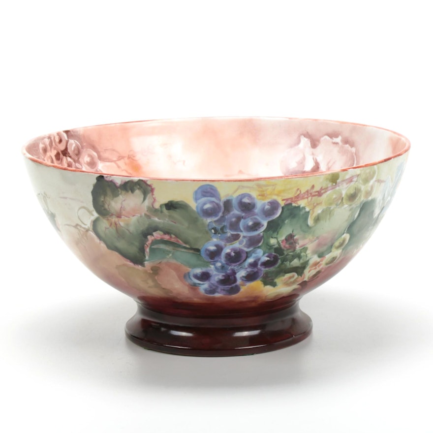 William Guerin Limoges Hand-Painted Porcelain Punch Bowl, Early 20th Century