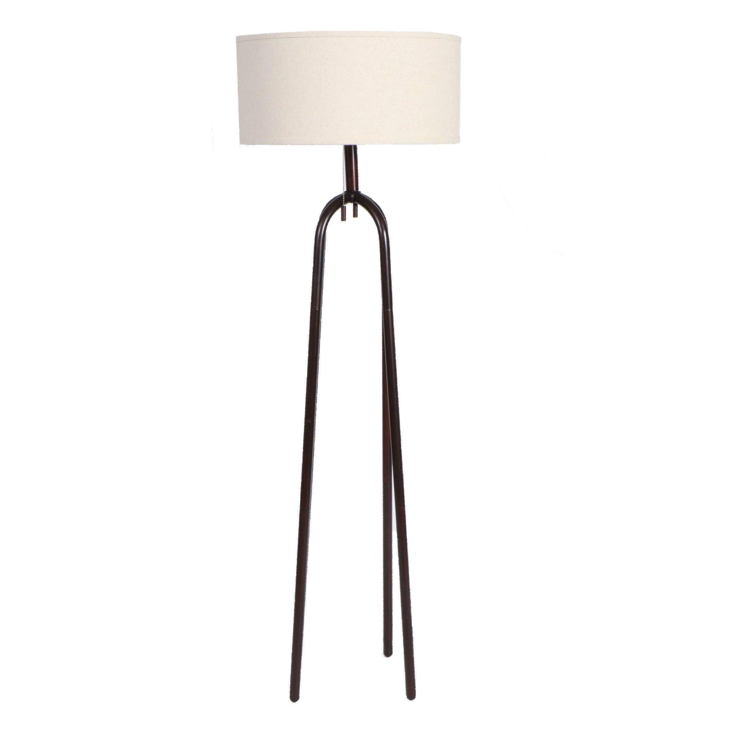 Industrial Style Metal Floor Lamp with Linen Drum Shade
