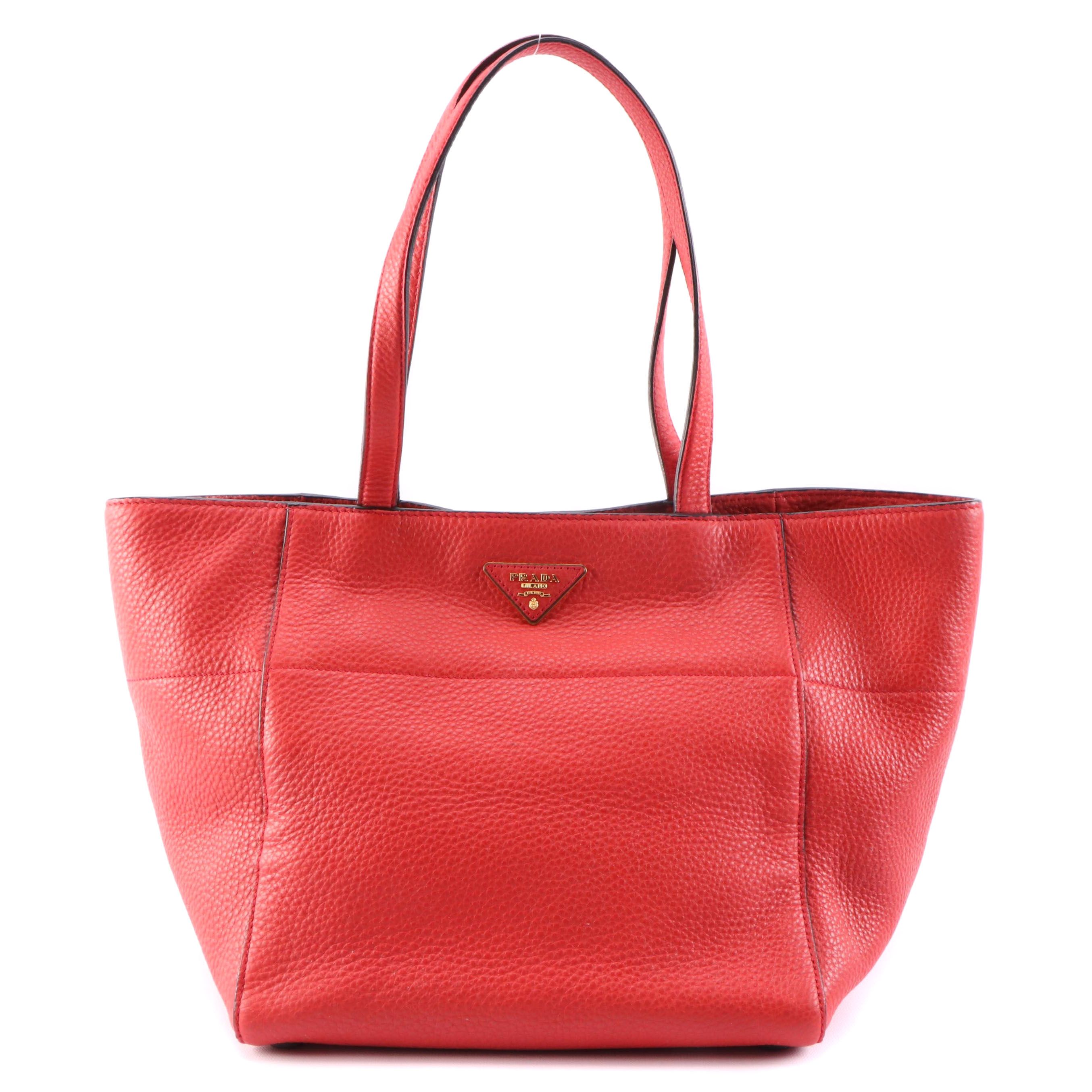 Prada Red Vitello Daino Leather Small Tote Bag