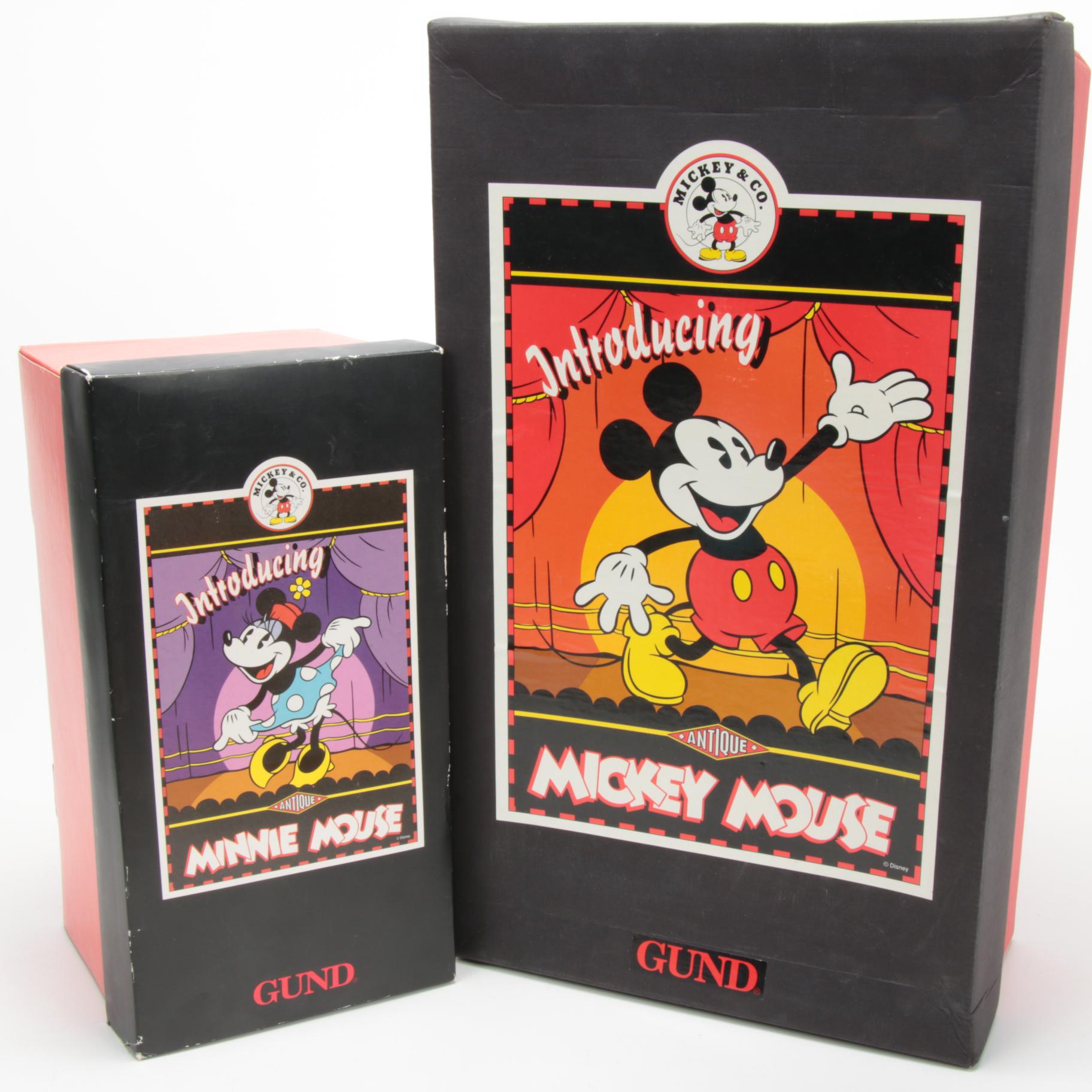 Gund Antique Style Mickey and Minnie Mouse Plush Dolls