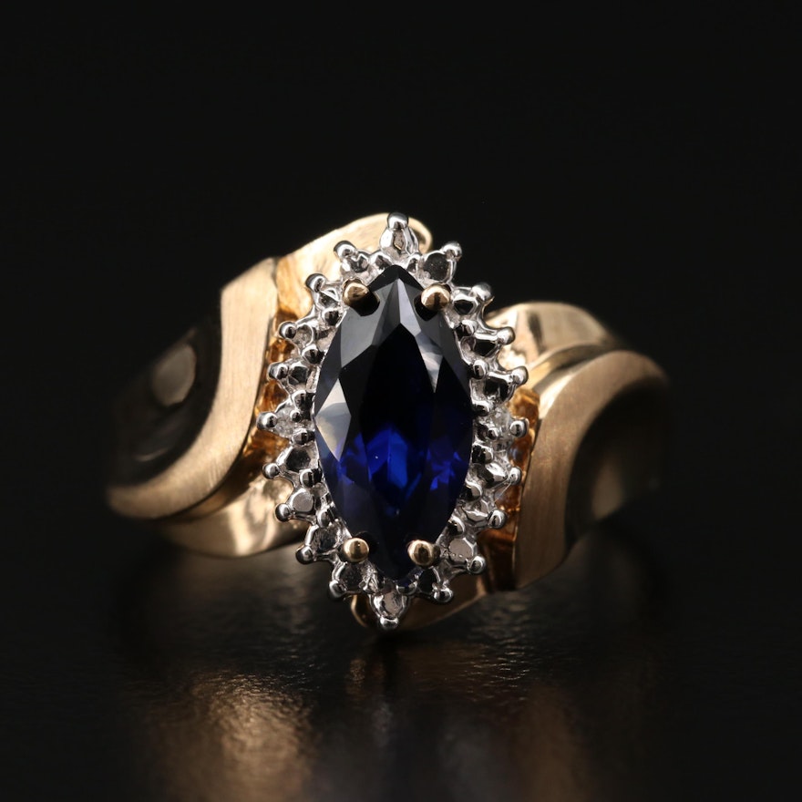 10K Yellow Gold Diamond and Synthetic Sapphire Ring